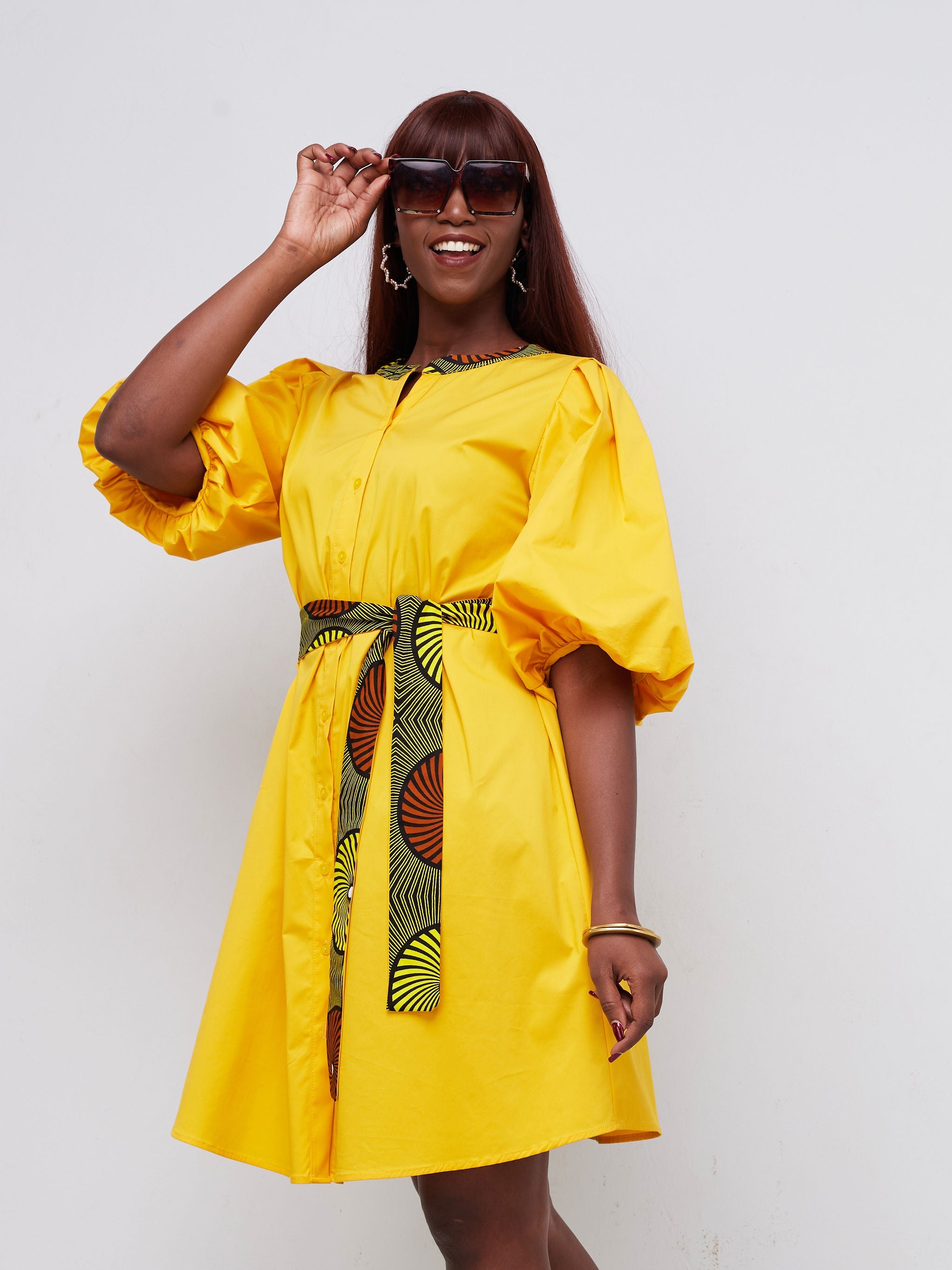 Safari Mali Bishop Sleeve Tent Dress - Mustard