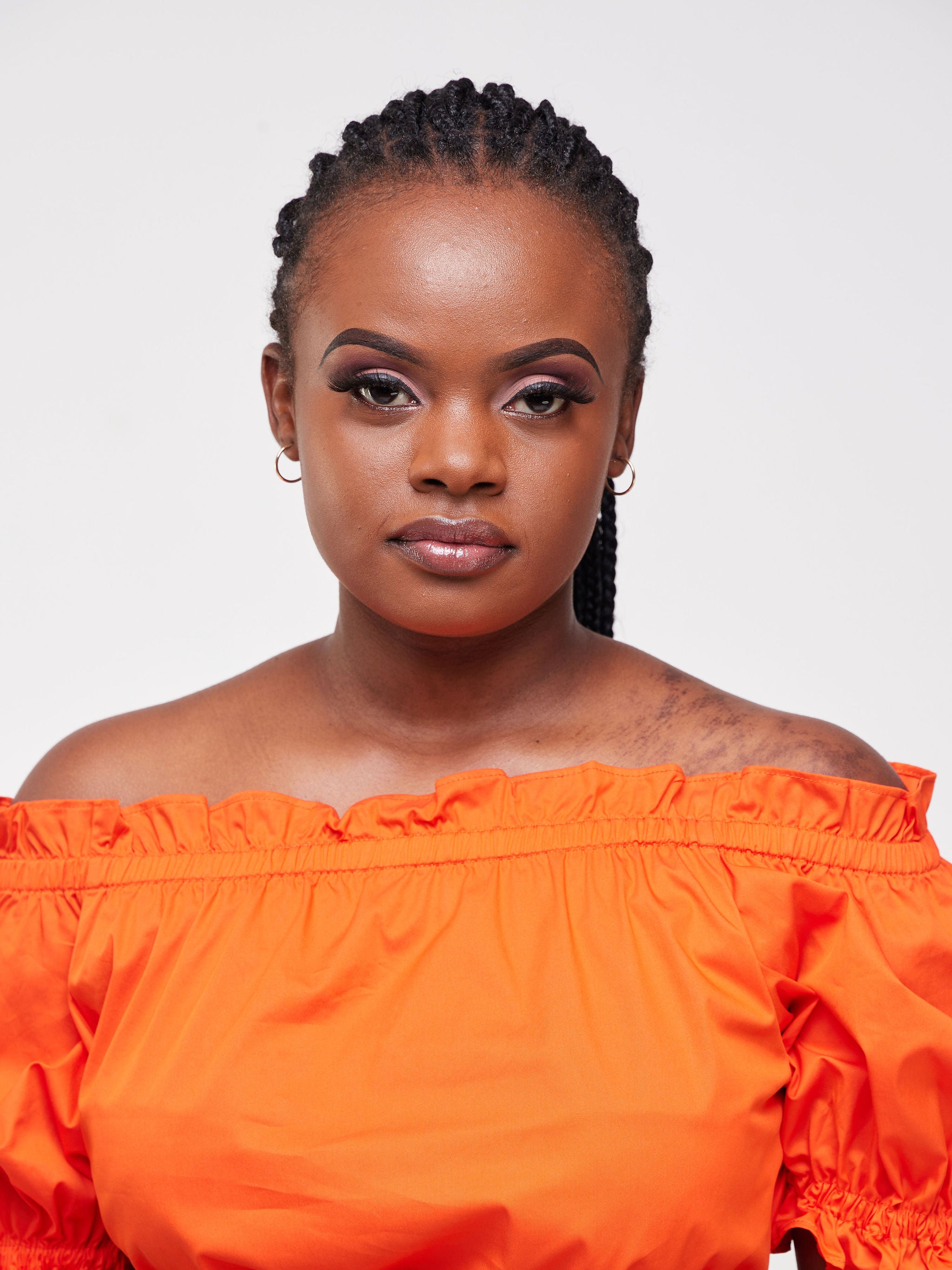 Safari Mali Off - Shoulder Ruffle Knee Length Dress - Orange