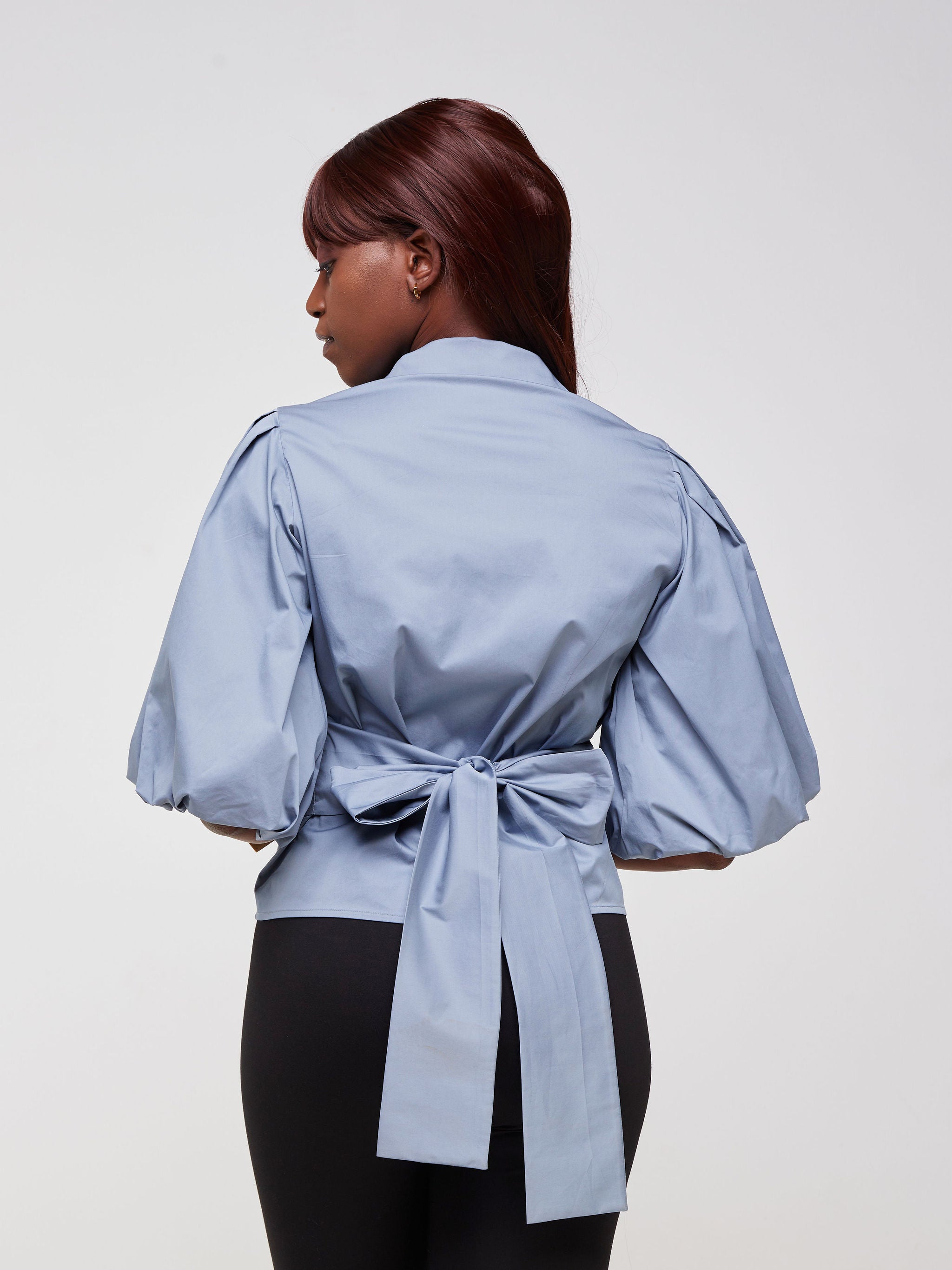 Safari Mali 3/4 Bishop Sleeve Tie Top - Light Grey