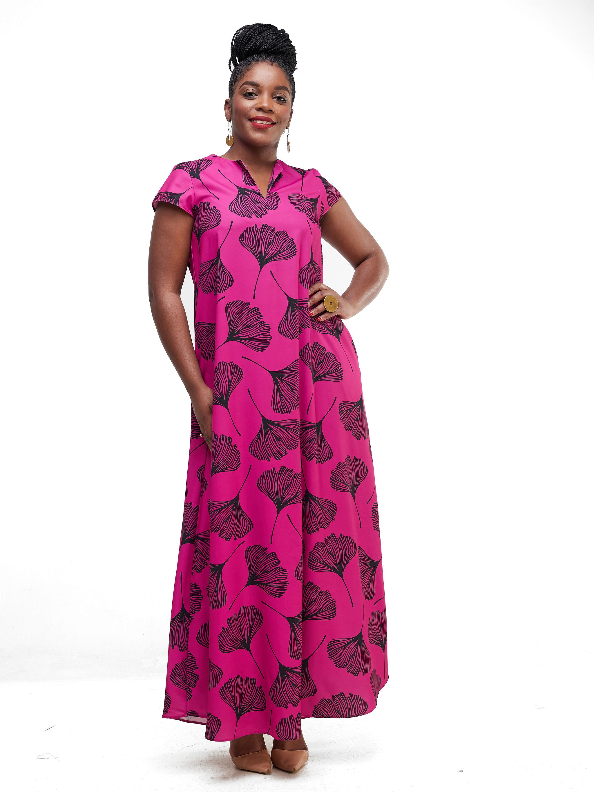 Vivo Zola V Neck Cap Sleeve Maxi - Pink / Black Floral Print