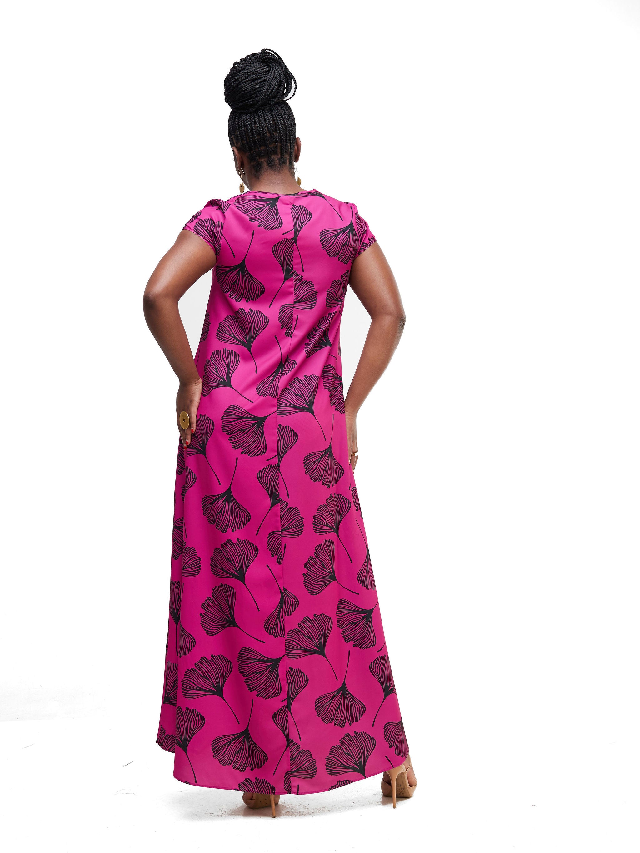 Vivo Zola V Neck Cap Sleeve Maxi - Pink / Black Floral Print