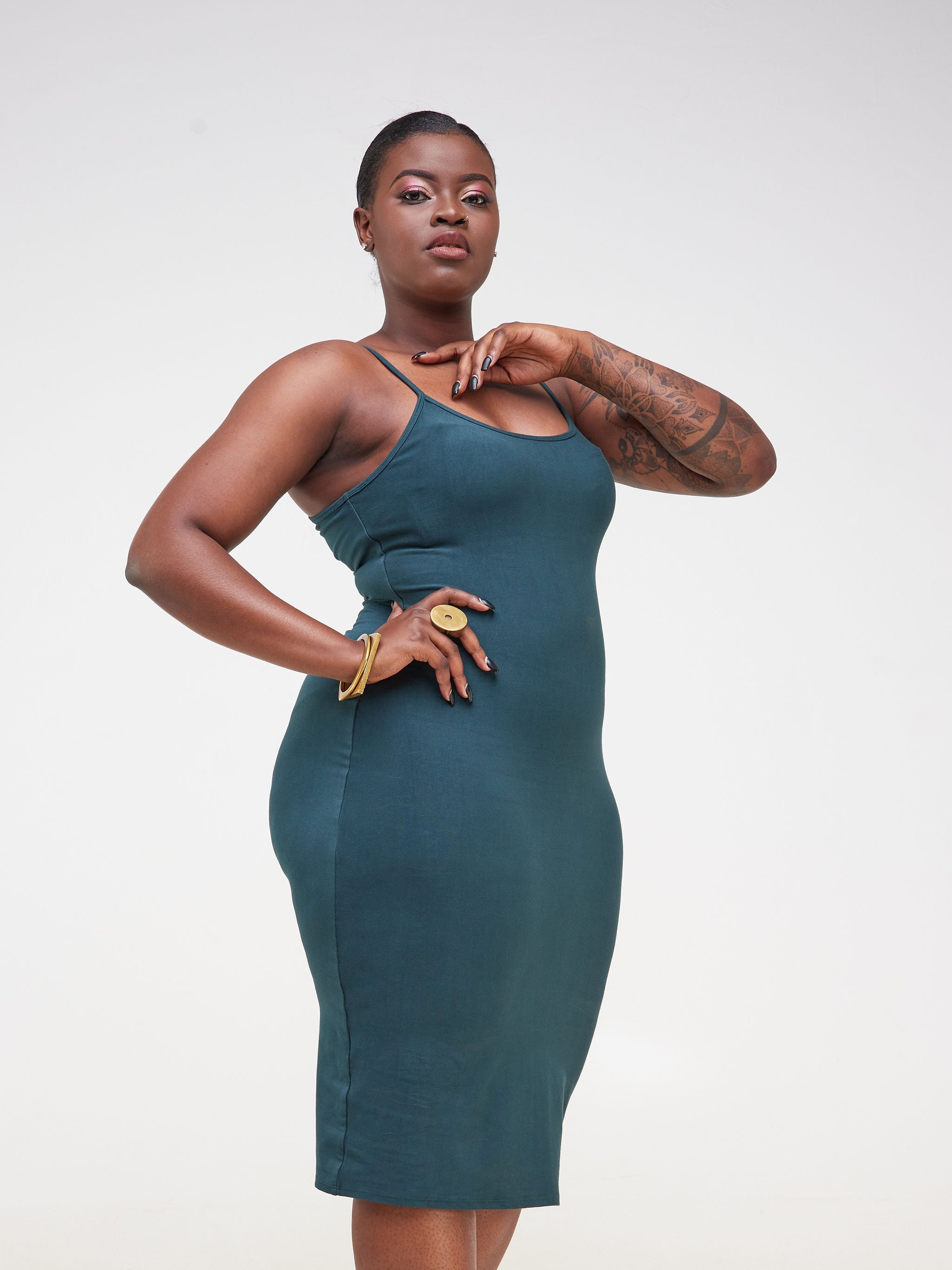 Vivo Basic Strappy Bodycon Dress - Dark Green