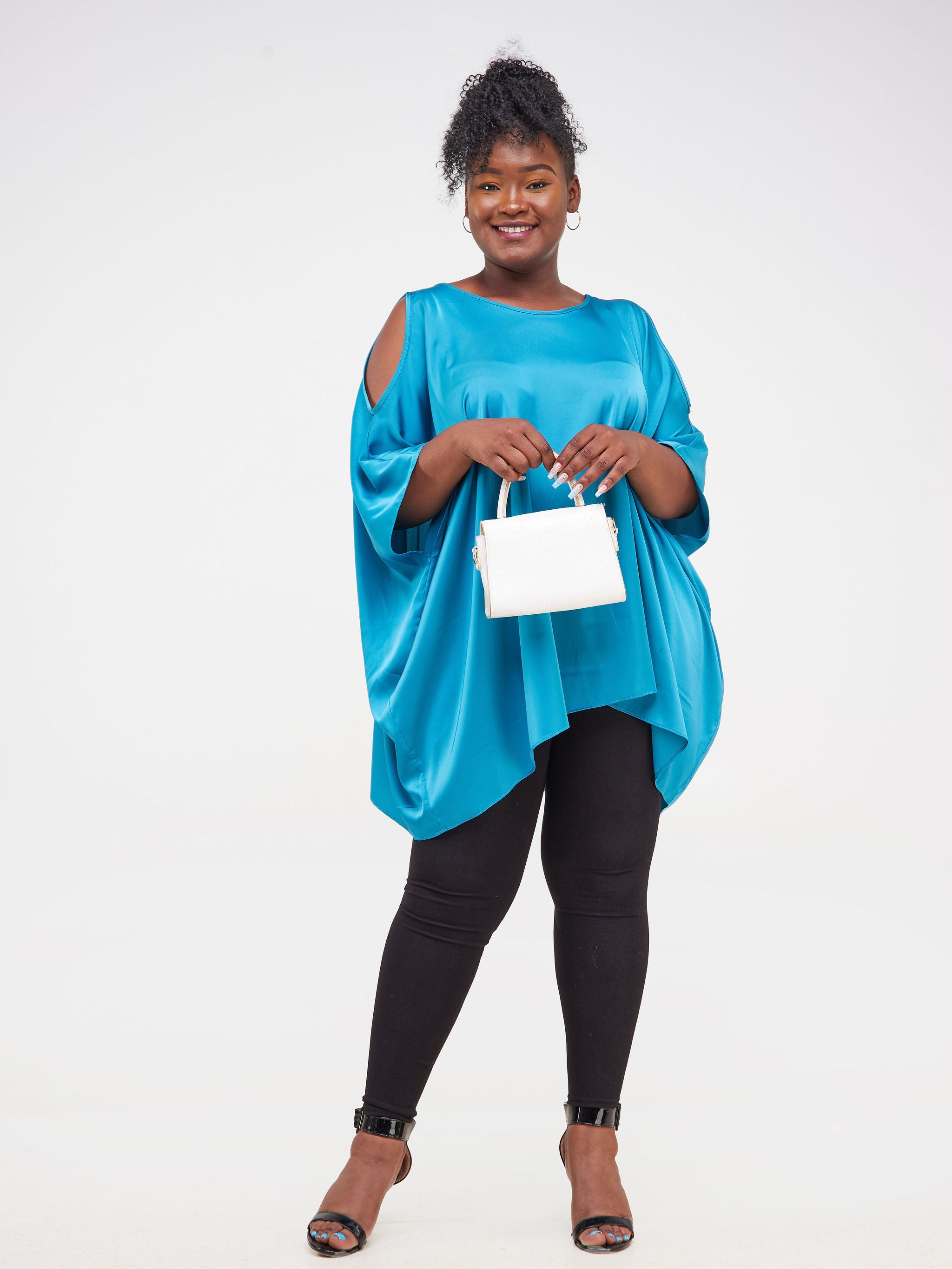 Vivo Asika Satin Cold Shoulder Top - Teal