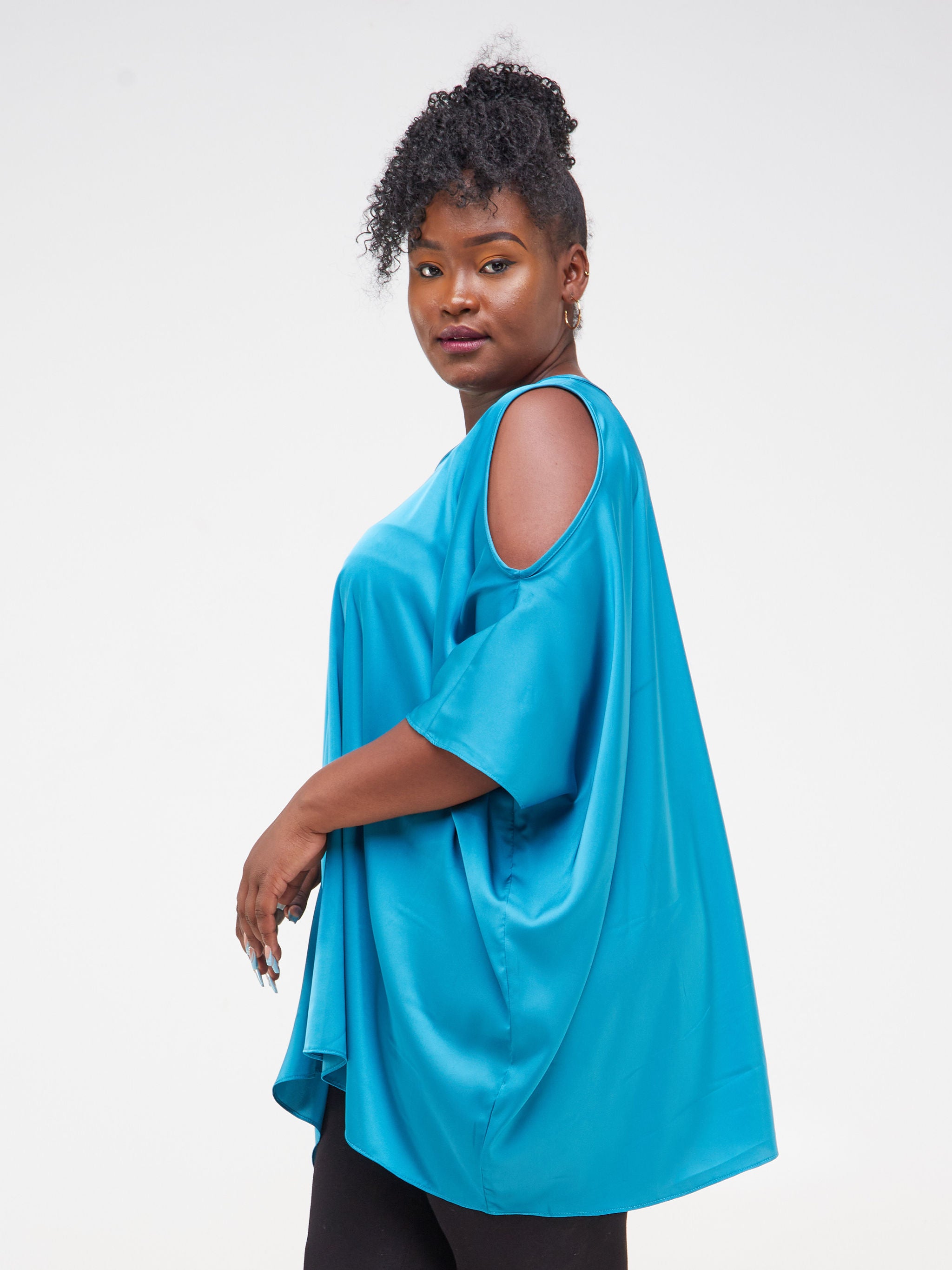 Vivo Asika Satin Cold Shoulder Top - Teal