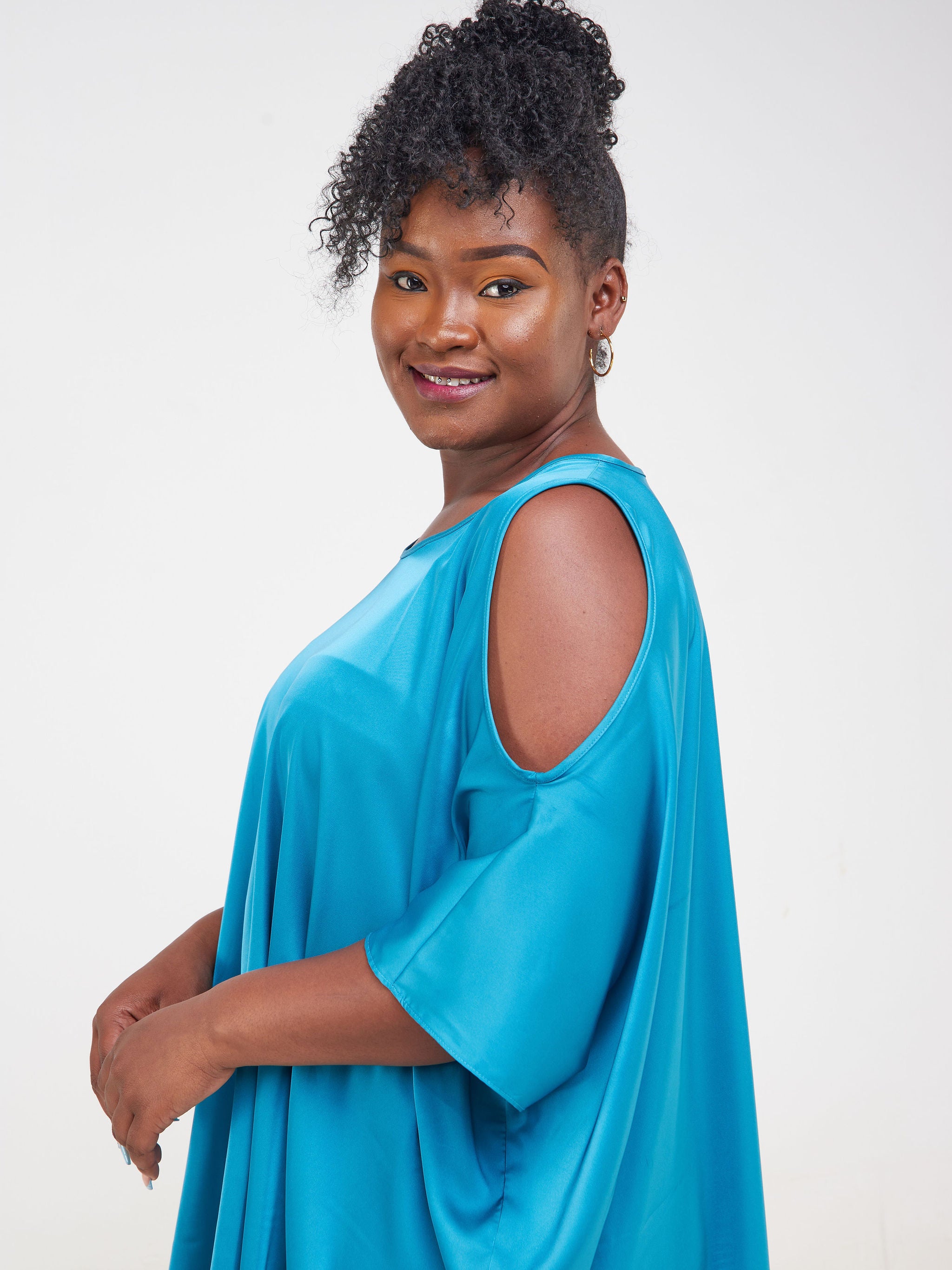 Vivo Asika Satin Cold Shoulder Top - Teal