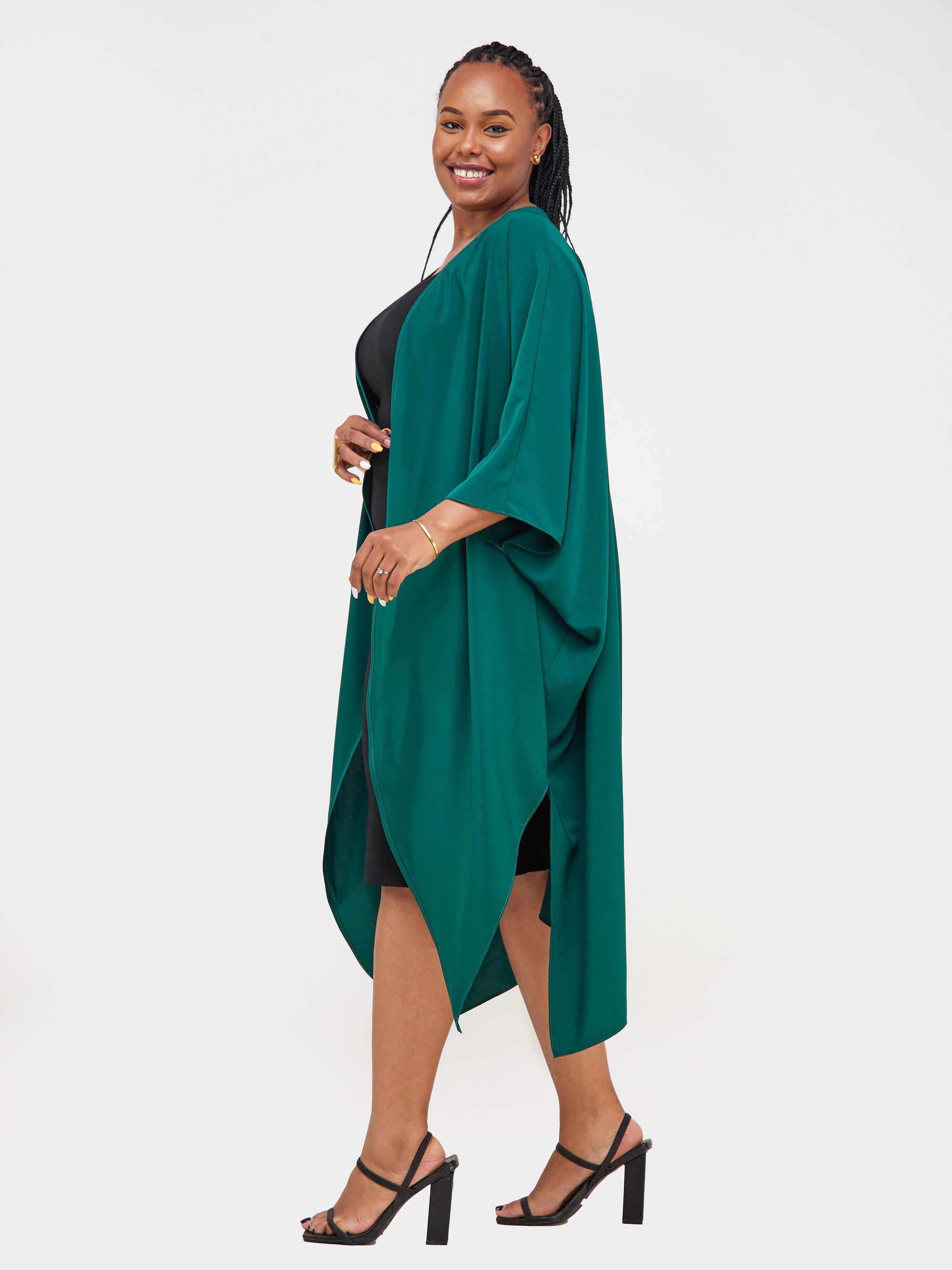 Vivo Asika Handkerchief Drape Kimono - Dark Green