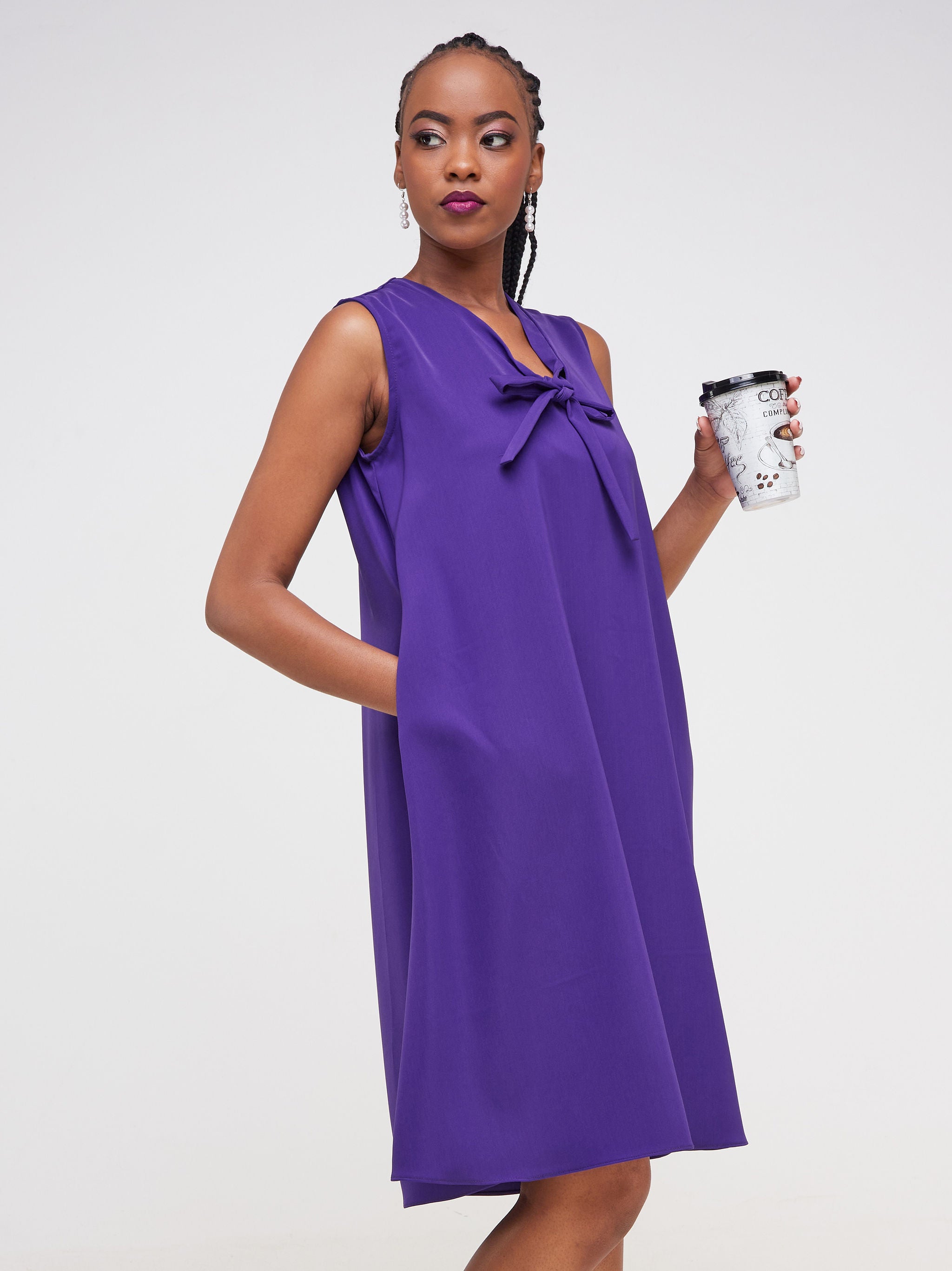 Vivo Imali Sleeveless V-Neck Tie Tent Dress Dark Purple Vivo