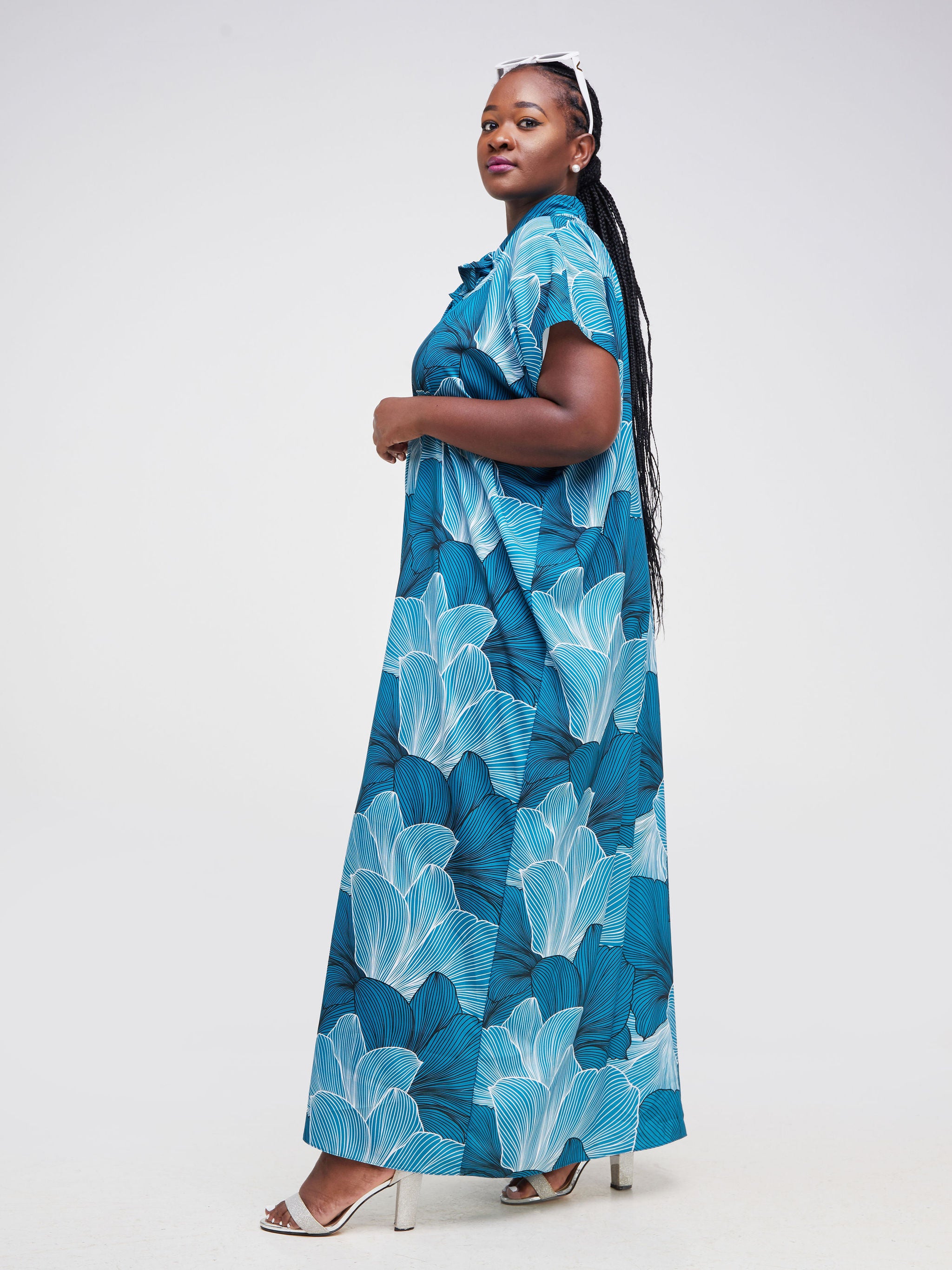 Vivo Asika Bow Kaftan - Teal / Black Floral Print