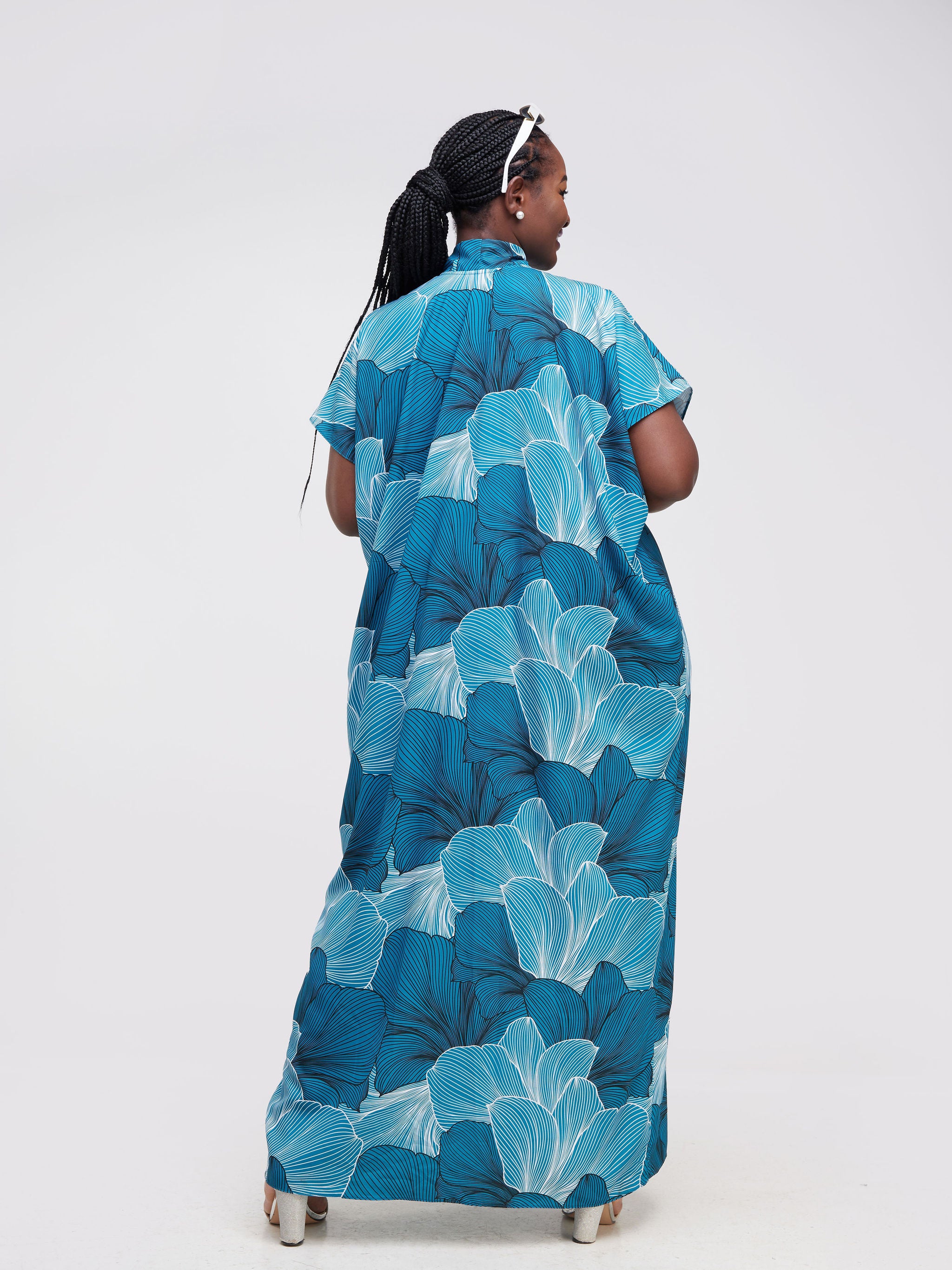 Vivo Asika Bow Kaftan - Teal / Black Floral Print