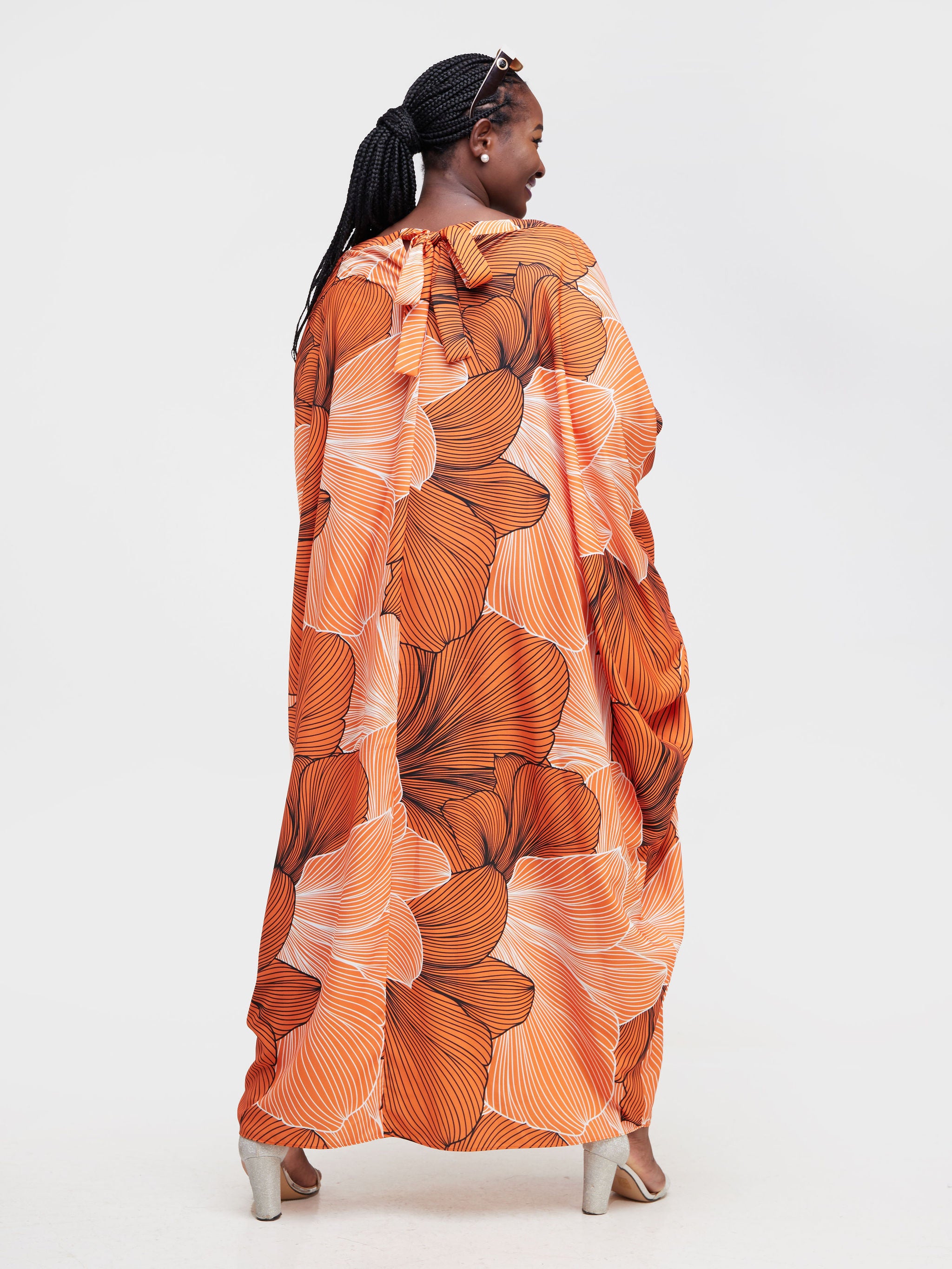 Vivo Asika Cold Shoulder Kaftan - Black / Orange Floral Print