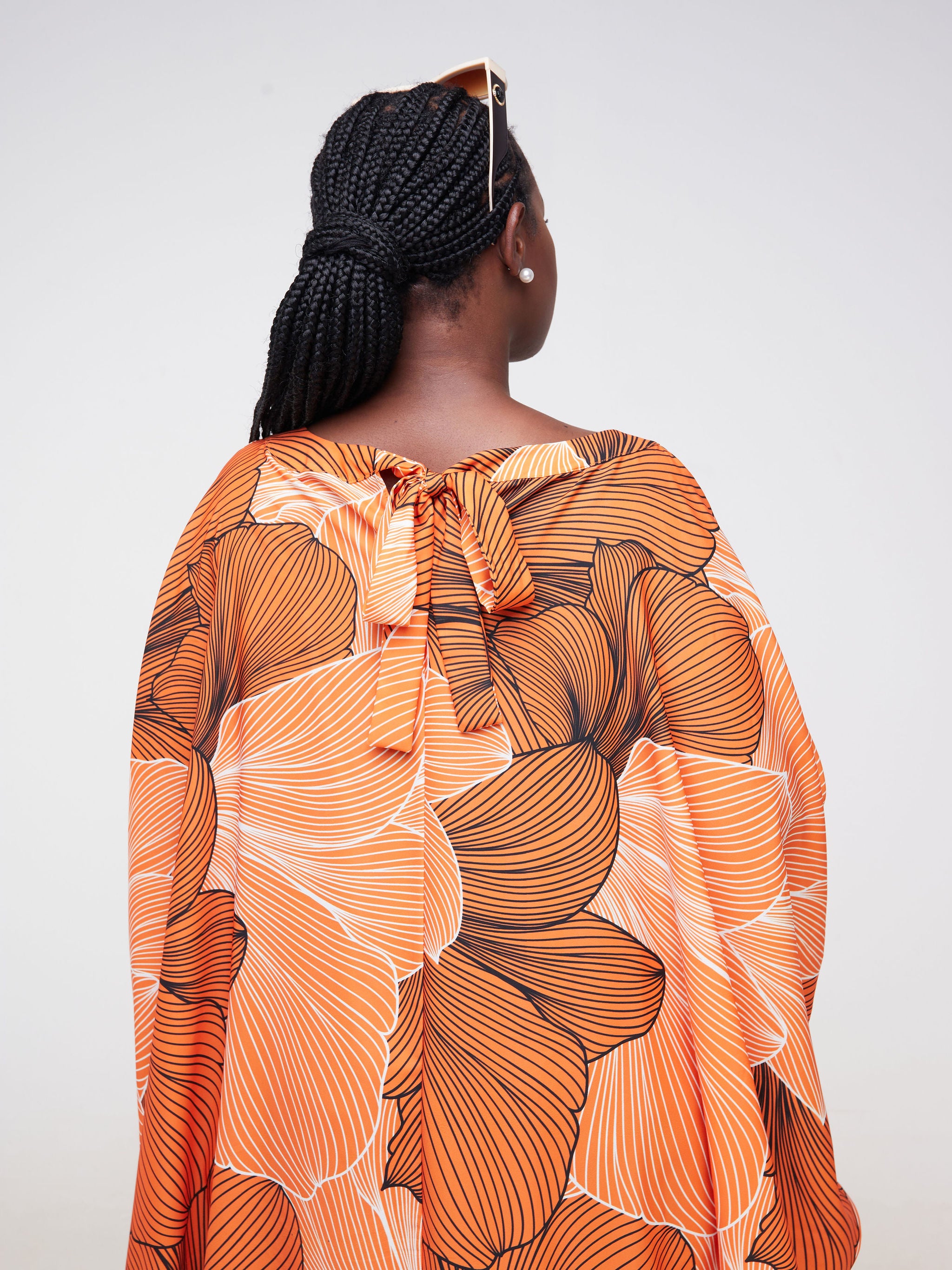 Vivo Asika Cold Shoulder Kaftan - Black / Orange Floral Print