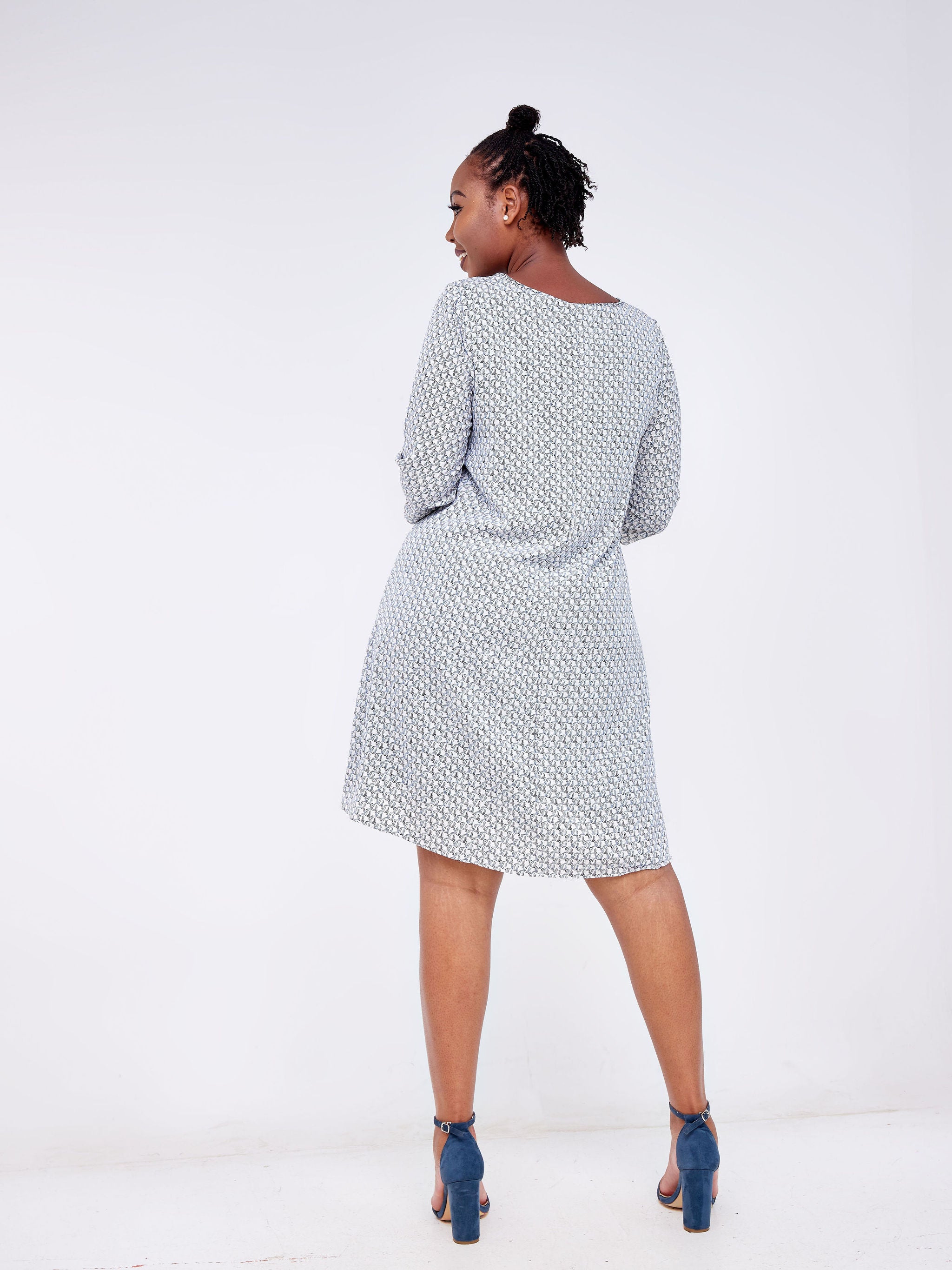 Vivo Basic Ayo Tent Dress - Offwhite / Blue Print