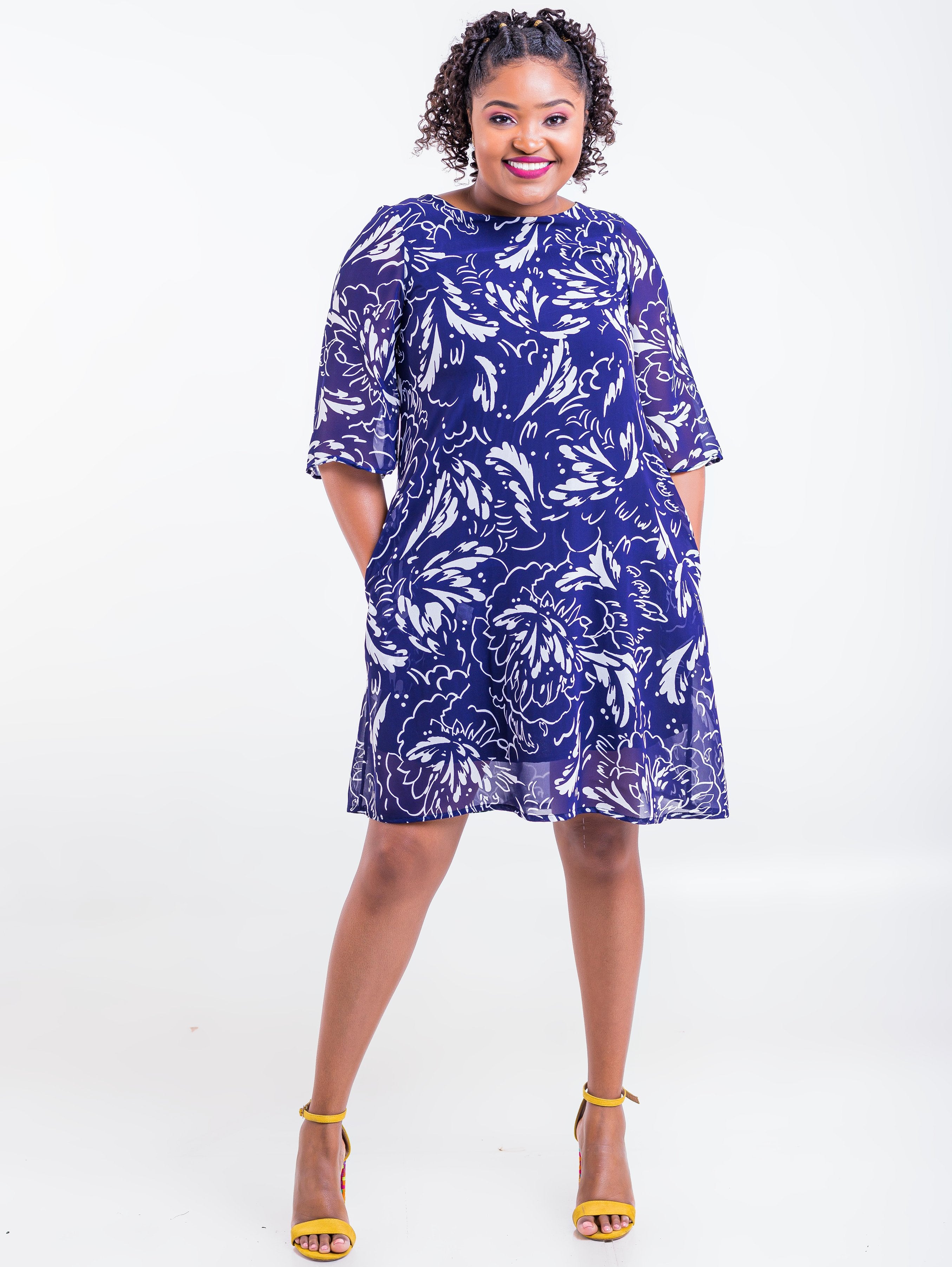 Vivo Ayo Tent Dress - Blue Print - Shop Zetu