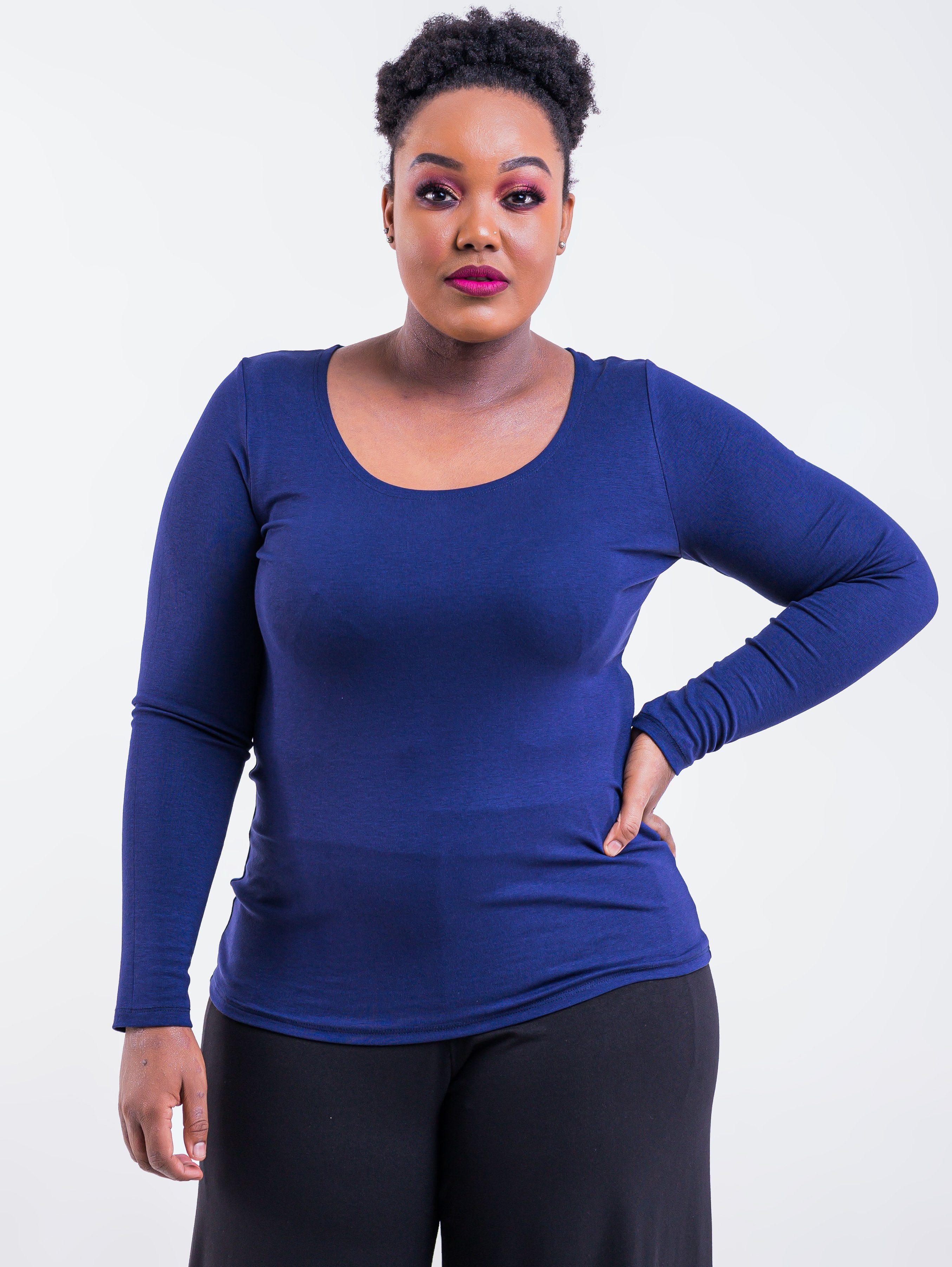 Vivo Tulia Long Sleeve Top - Navy - Shop Zetu