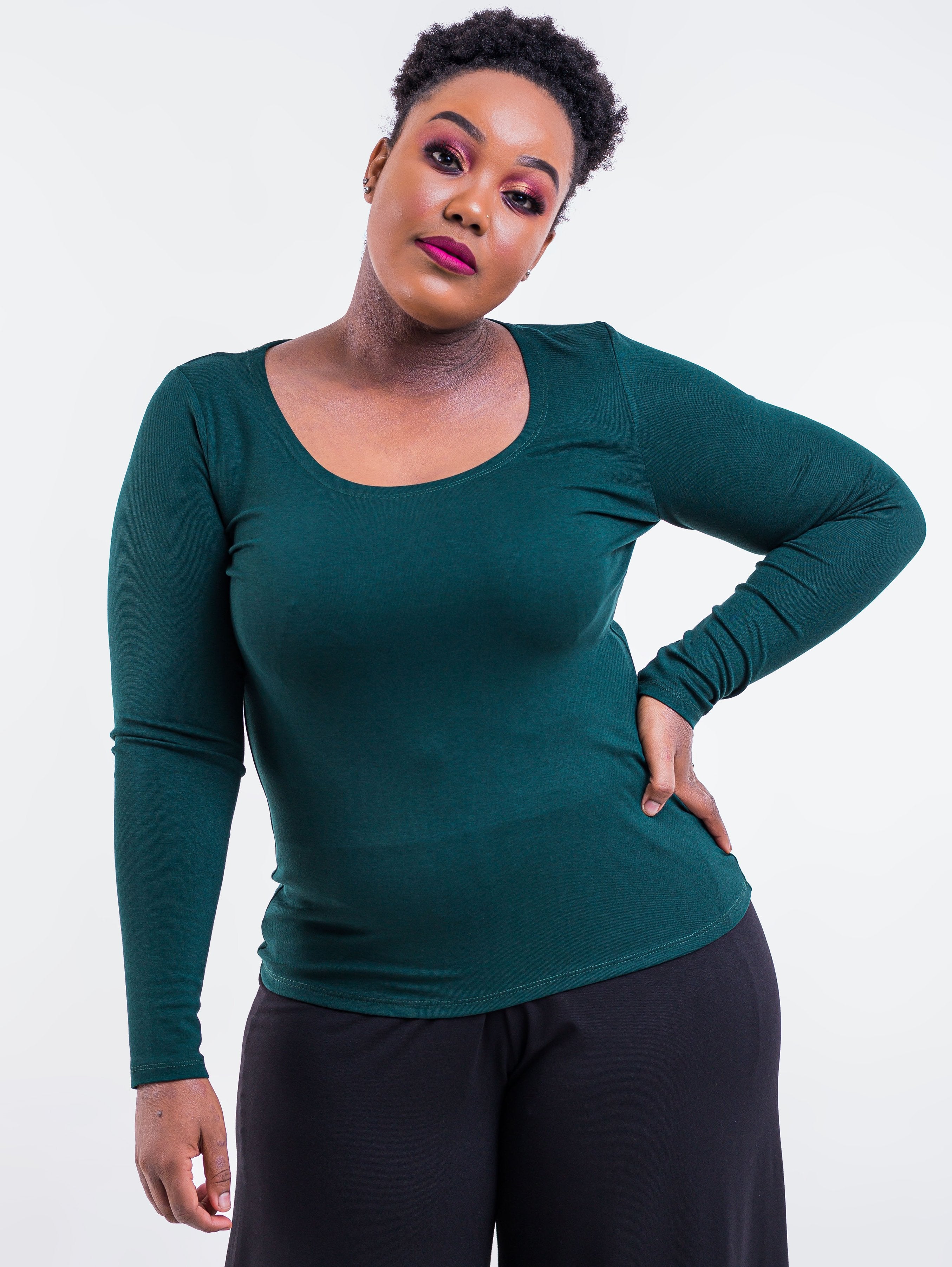 Vivo Tulia Long Sleeved Top -  Dark Green - Shop Zetu