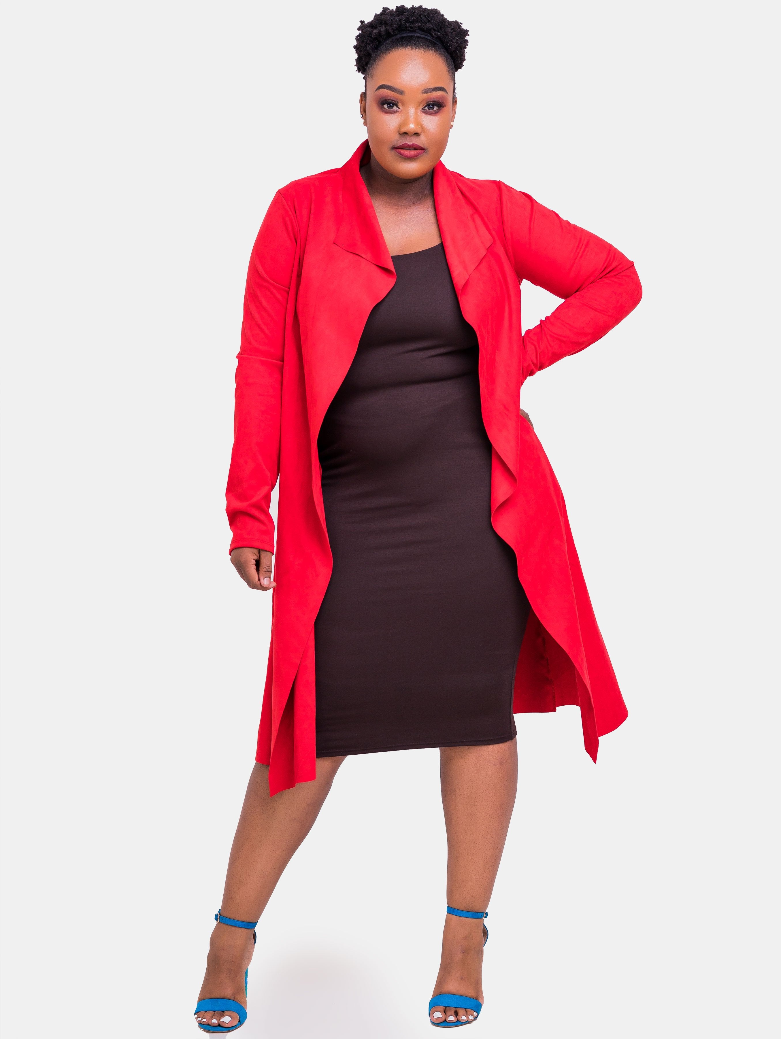 Vivo Long Sleeved Faux Suede Jacket - Red - Shop Zetu