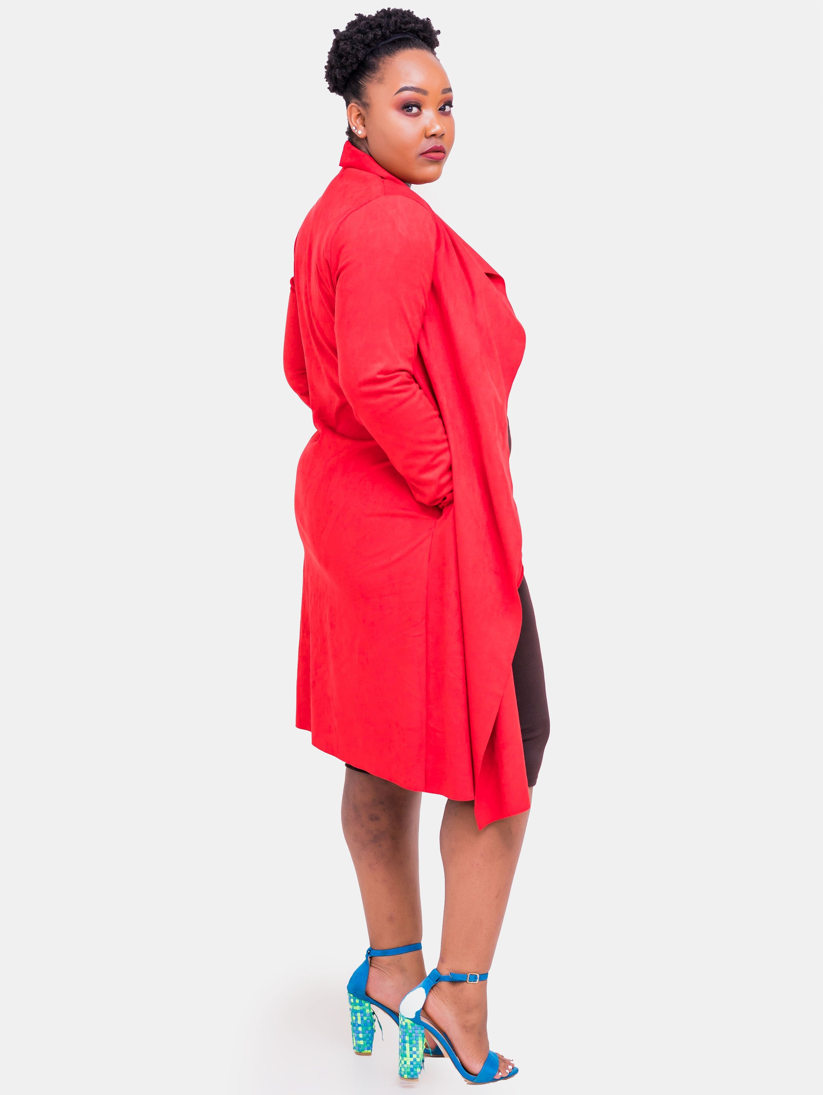 Vivo Long Sleeved Faux Suede Jacket - Red - Shop Zetu