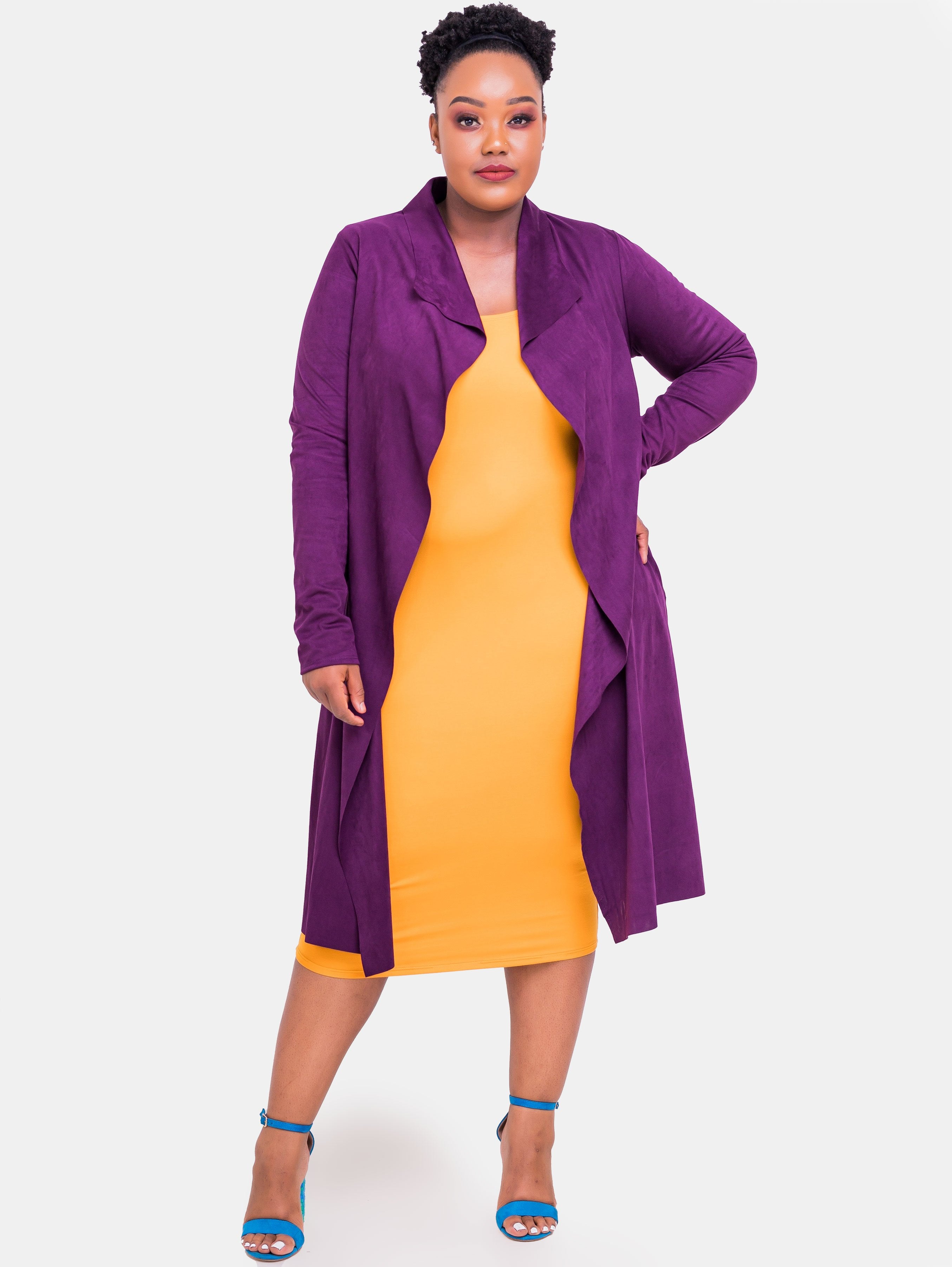 Vivo Long Sleeved Faux Suede Jacket - Eggplant - Shop Zetu