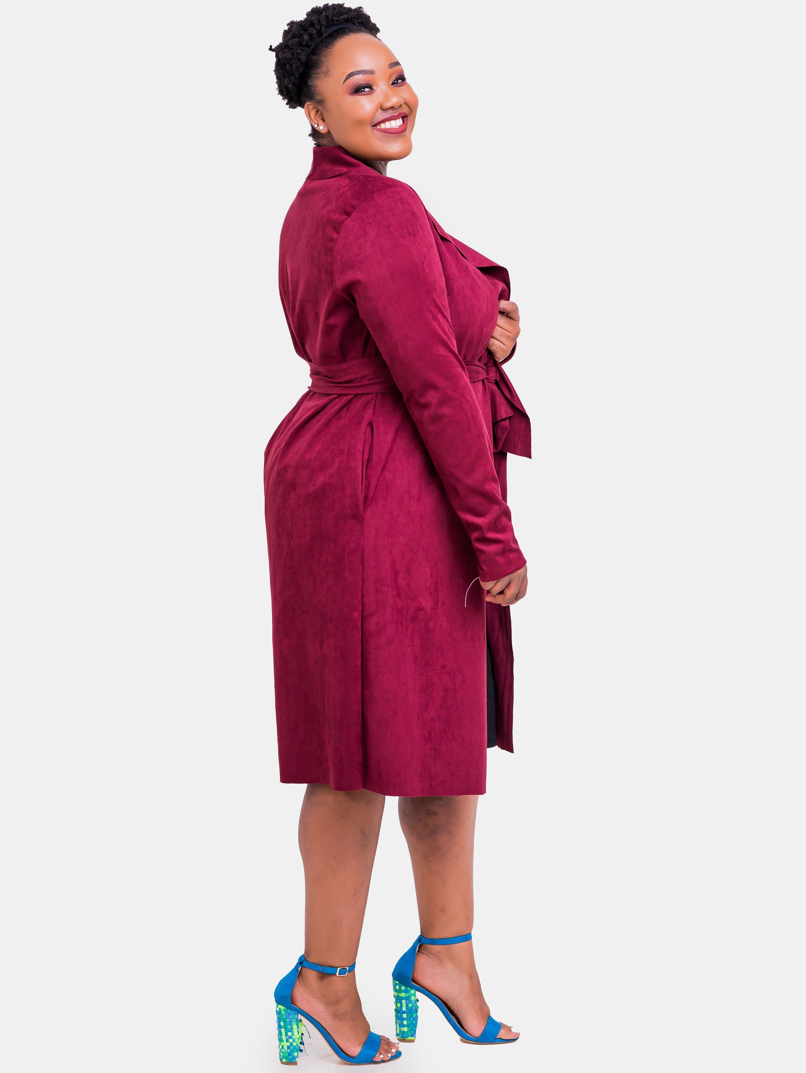 Vivo Long Sleeved Faux Suede Jacket - Maroon - Shop Zetu