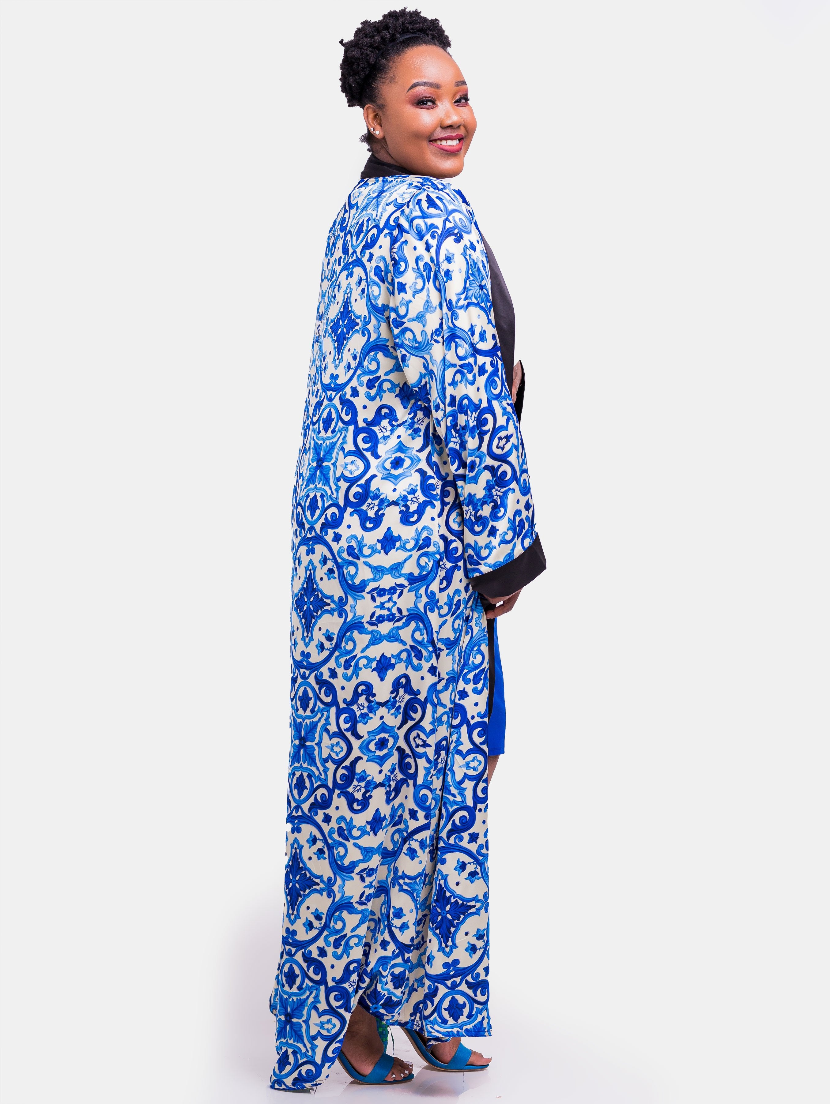 Hijabeefied Regular Travelling Kimono - Royal Blue Print - Shop Zetu