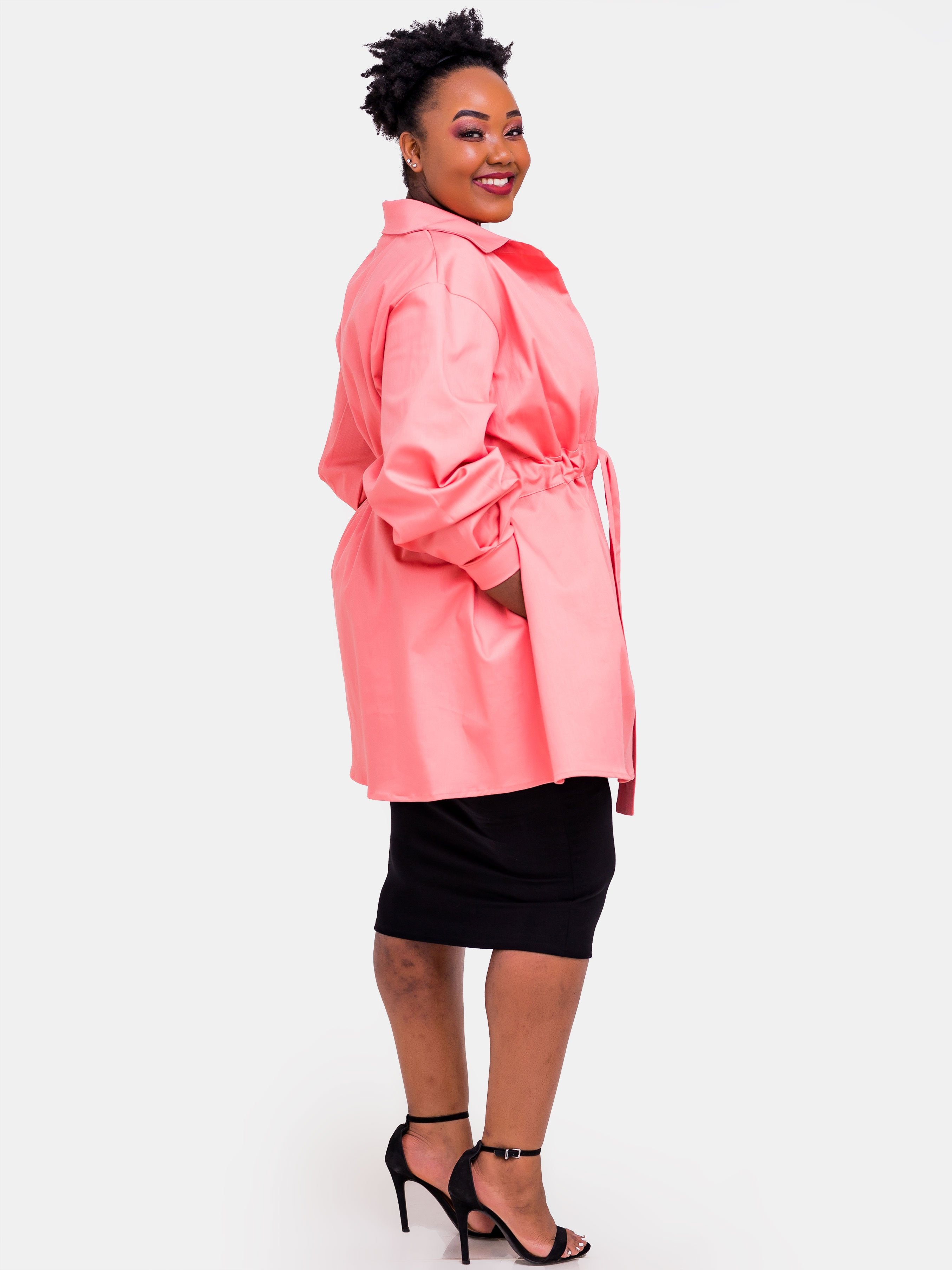 Safari Long Peplum Coat - Light Pink - Shop Zetu