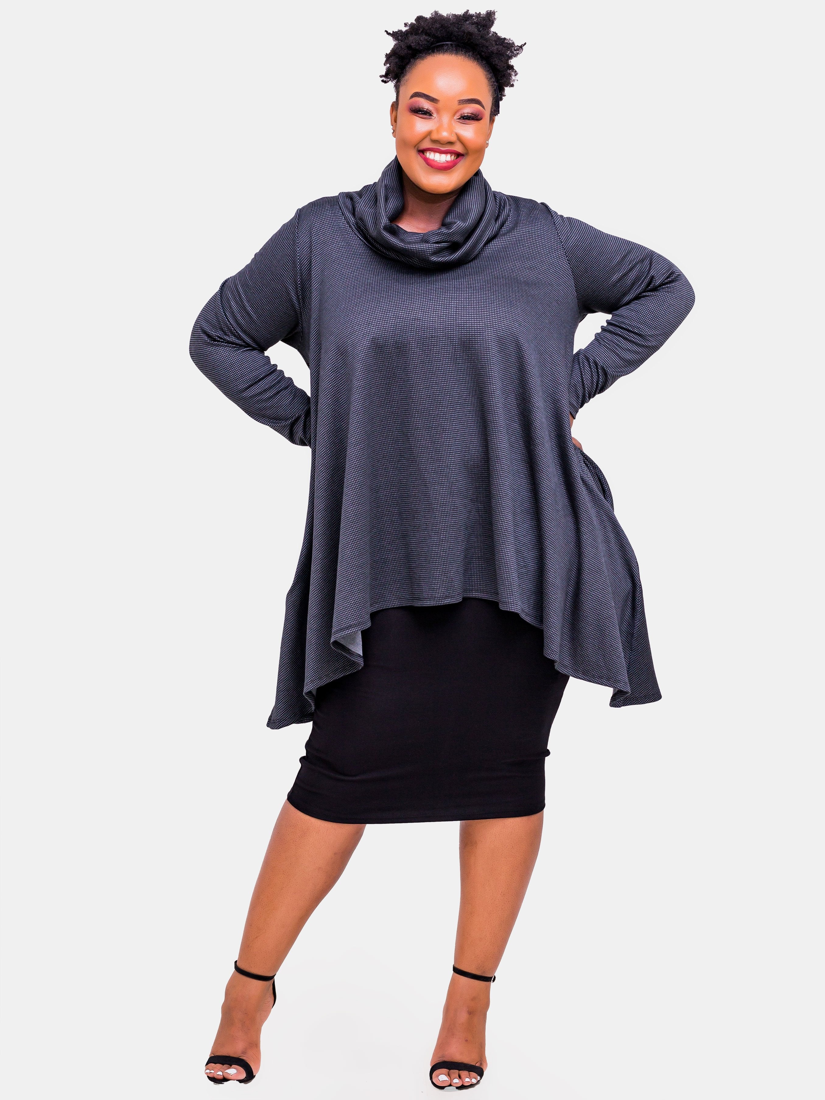 Vivo Zuri Cowl Sweater - Grey Print - Shop Zetu