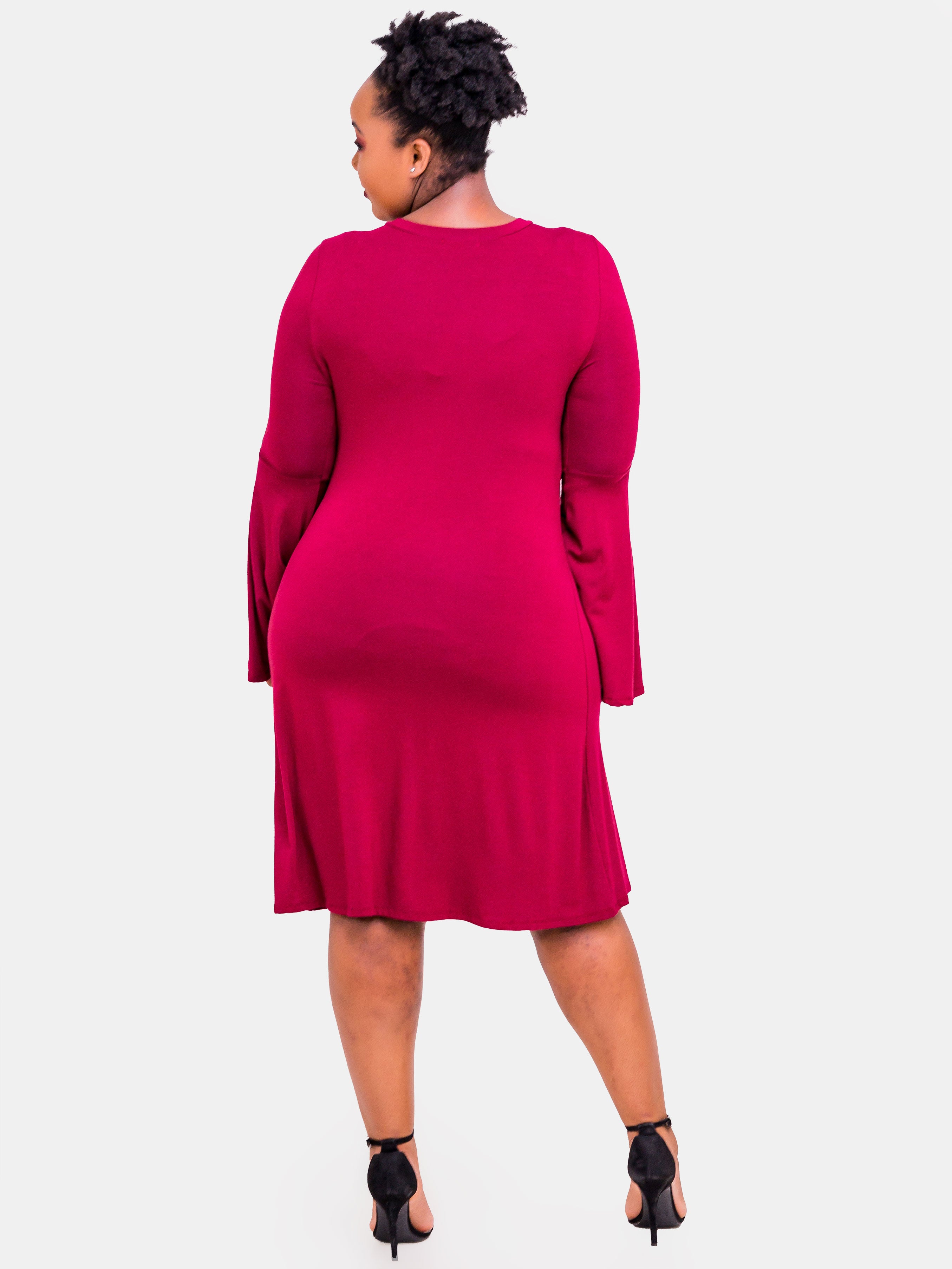 Vivo Flounce Sleeve Dress - Maroon (Special Offer)