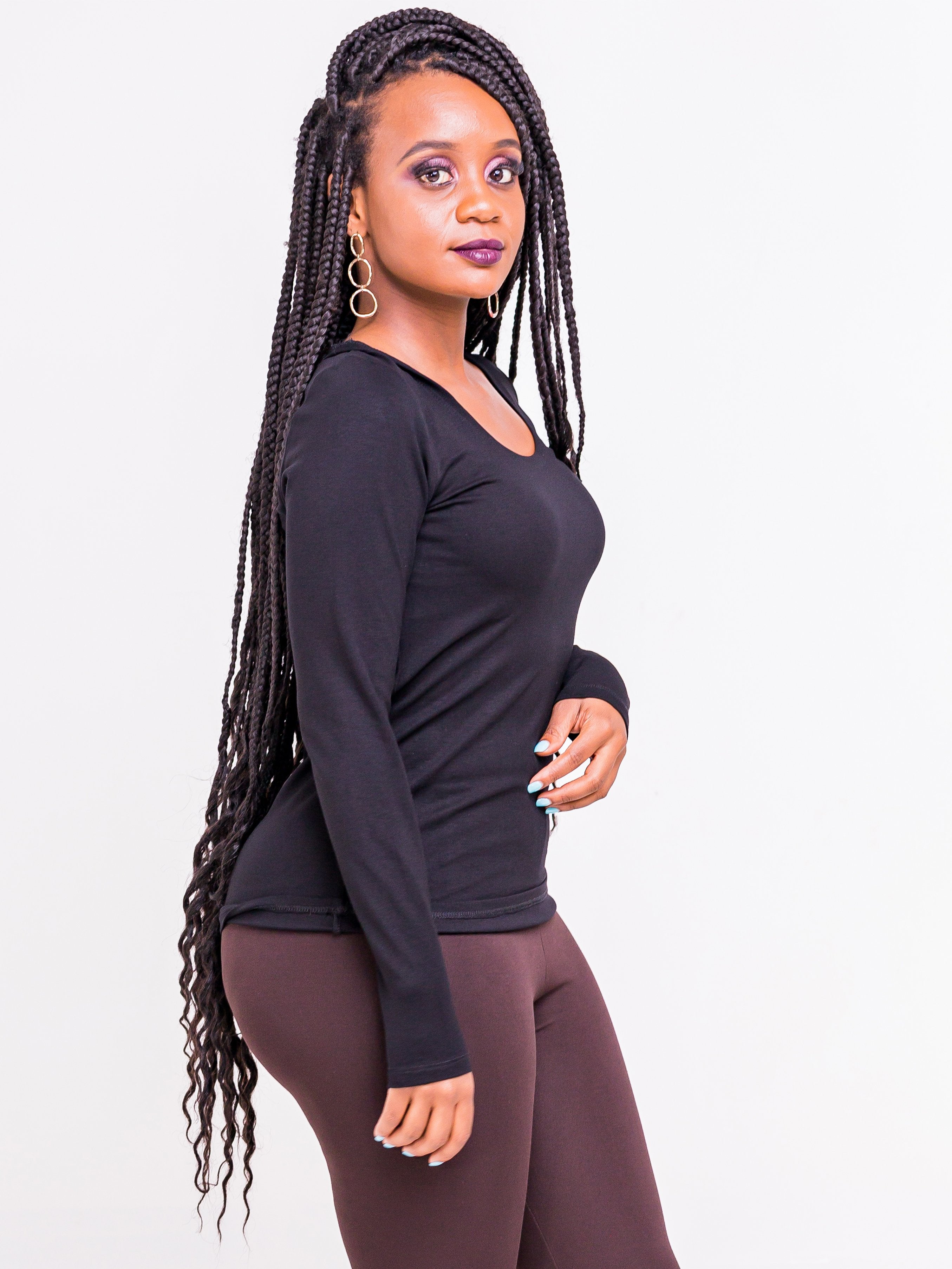 Vivo Tulia Long Sleeve Top - Black - Shop Zetu