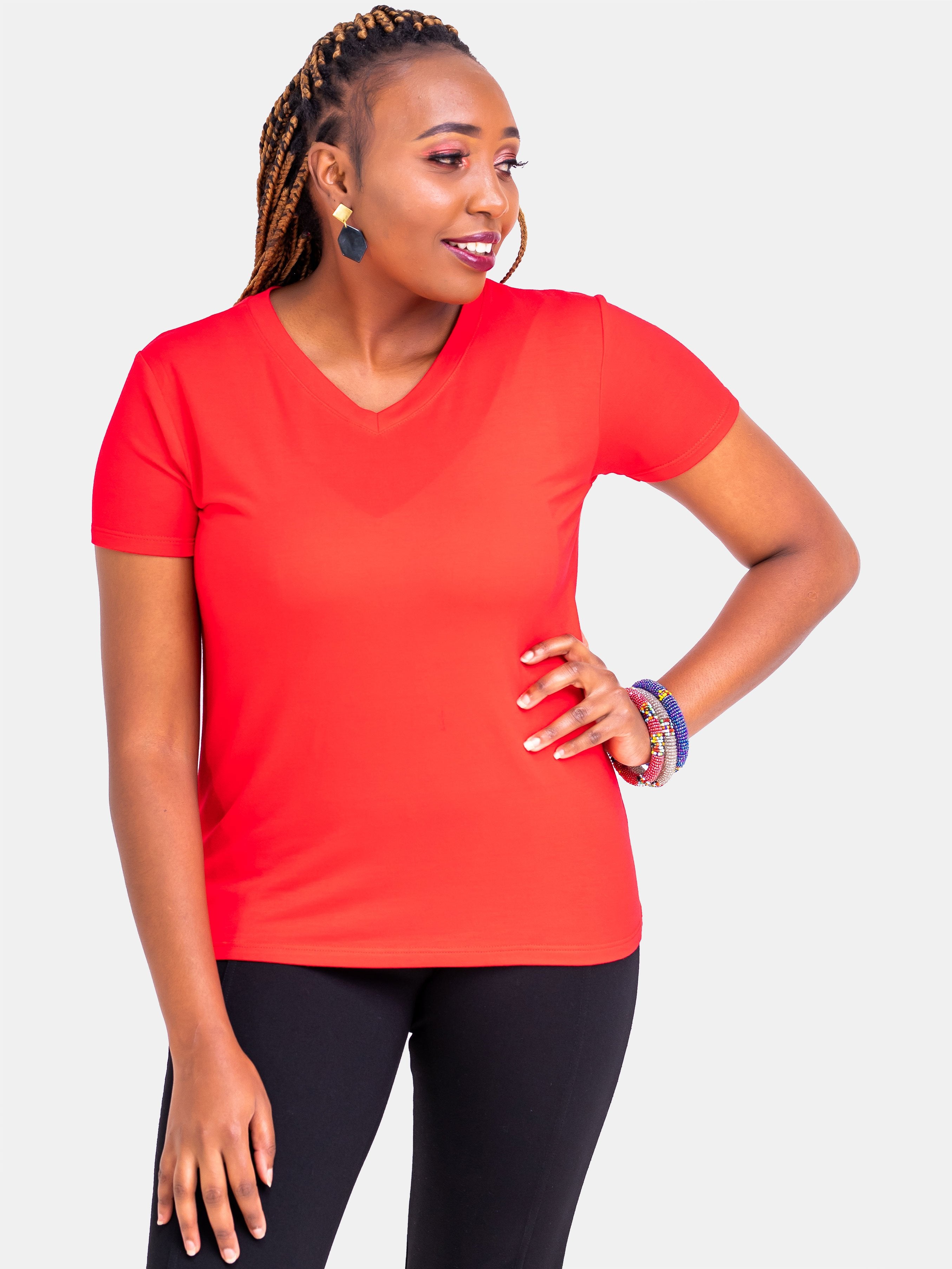 Vivo V-Neck T-Shirt - Red - Shop Zetu