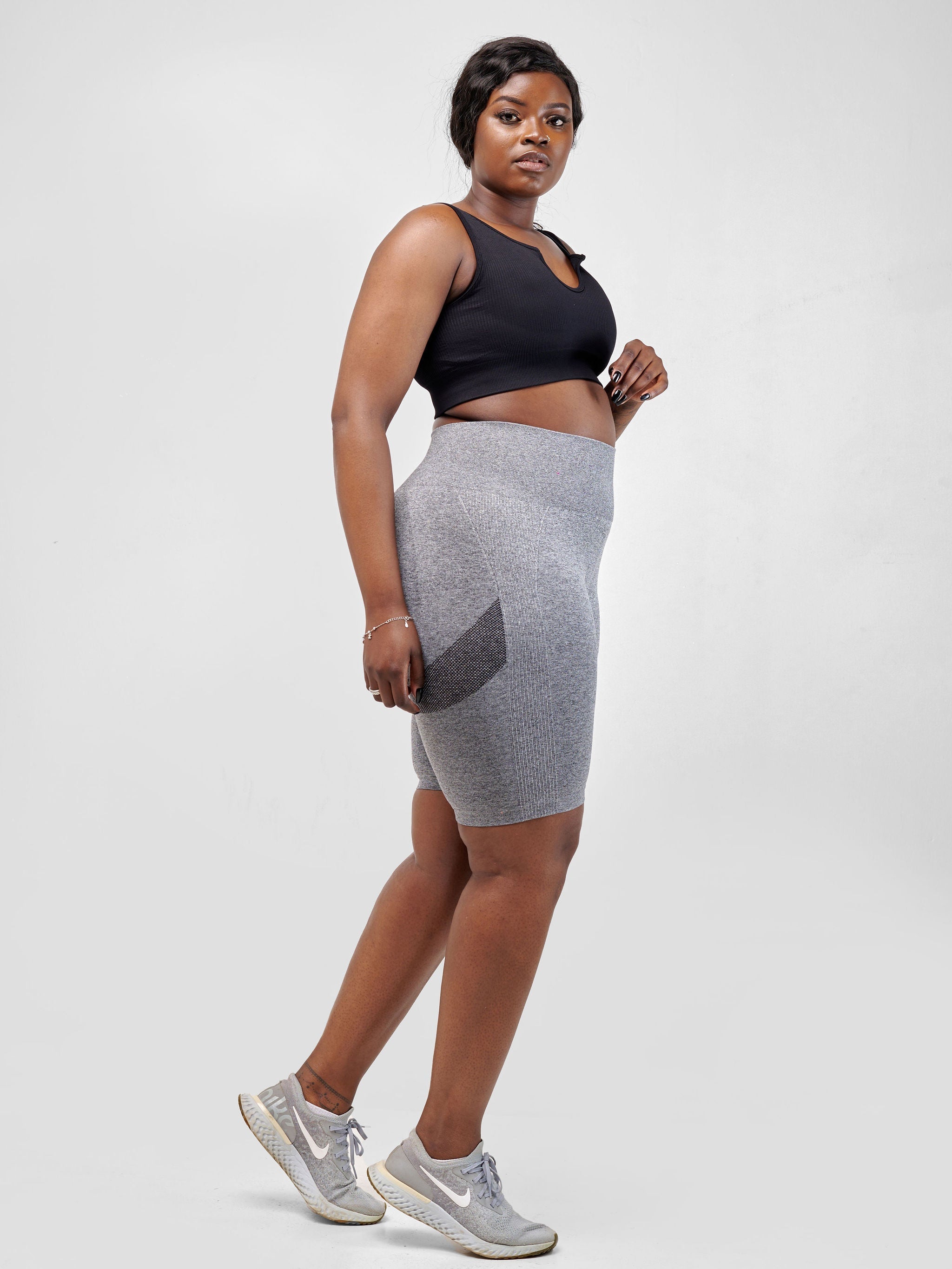 Ava Fitness Capri Workout Shorts - Dark Grey