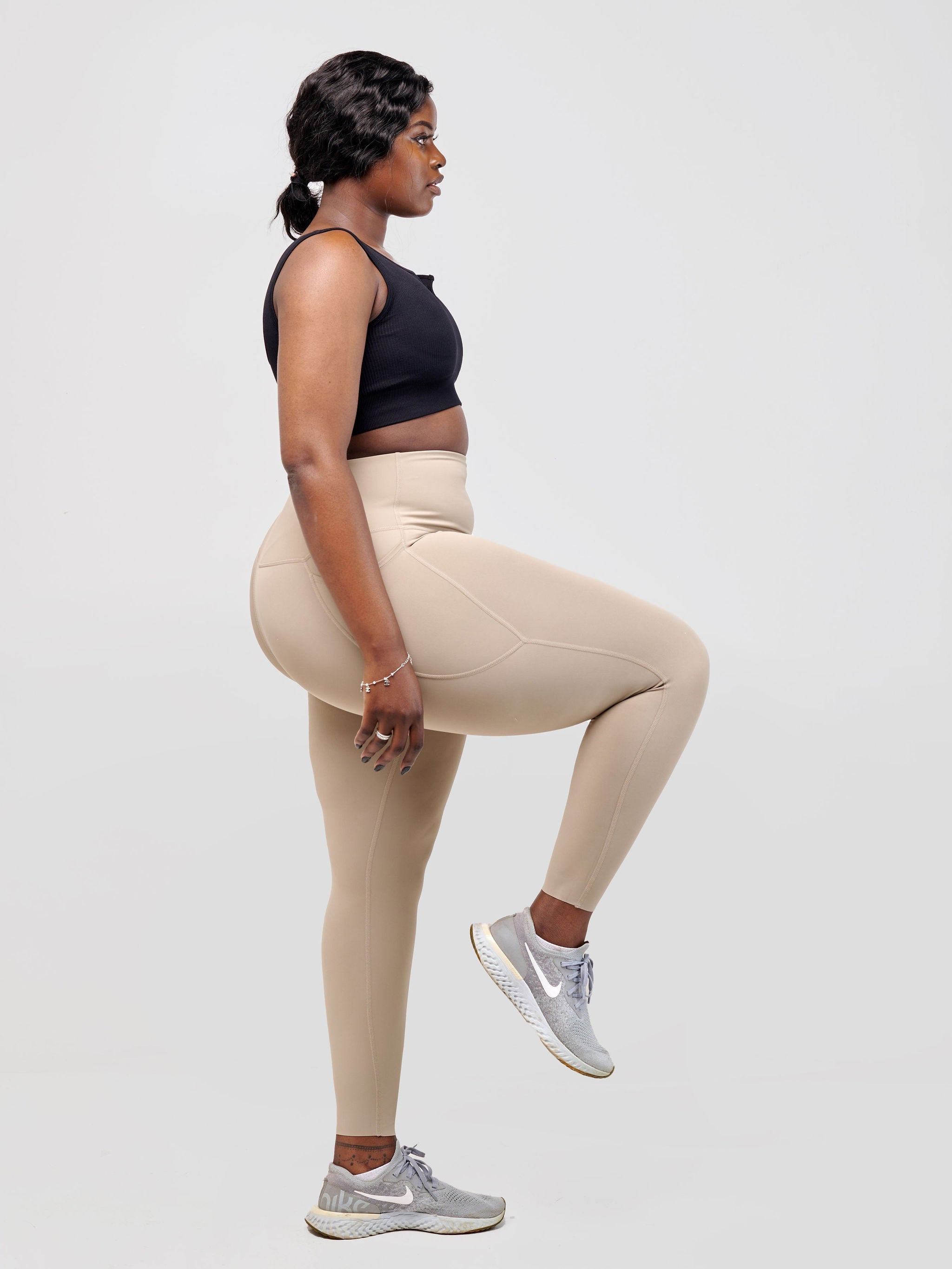 Ava Fitness Basic Double Pocket Leggings - Brown