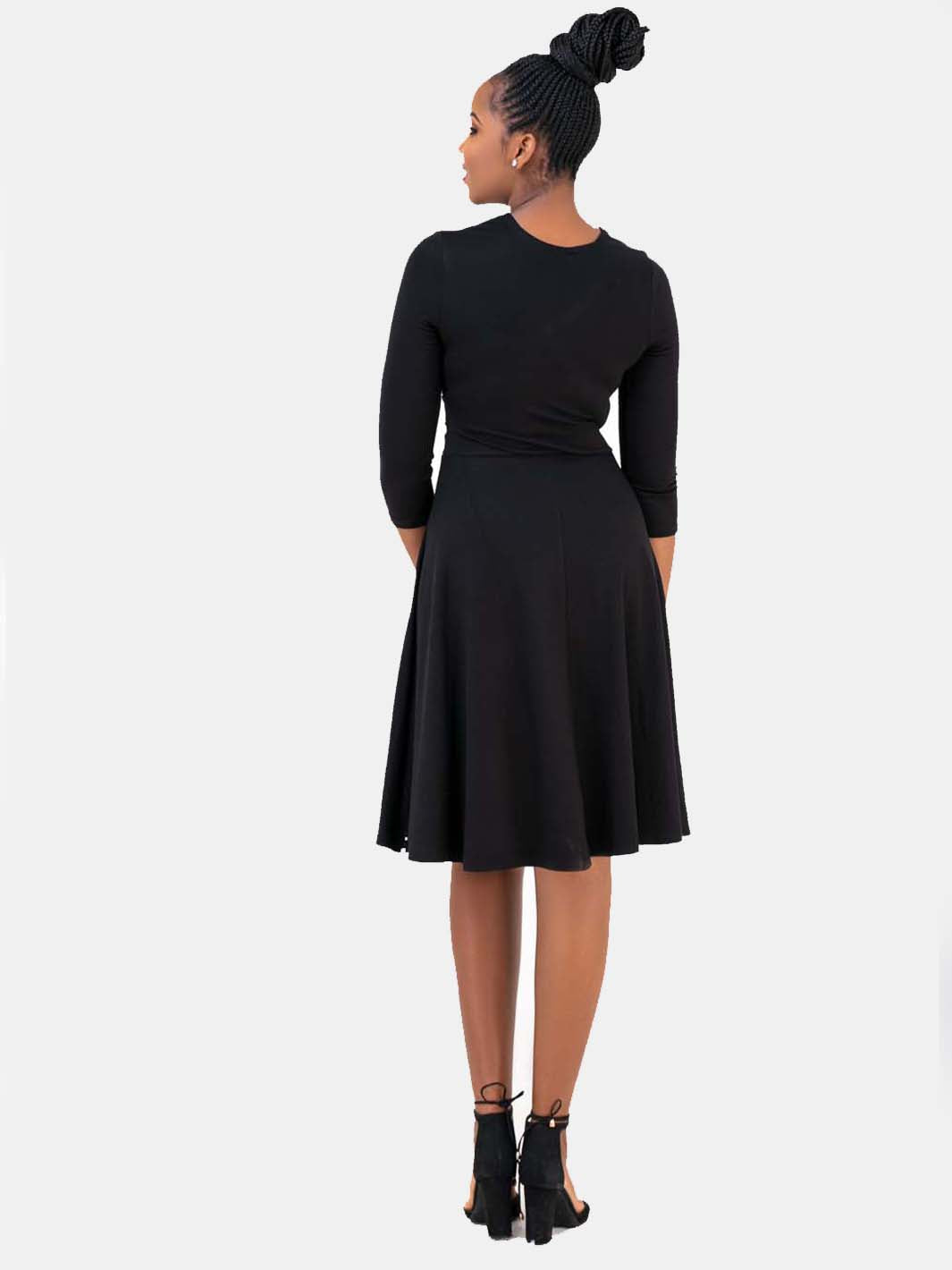 Vivo 3/4 Sleeve Faux Wrap Dress - Black (Special Offer)