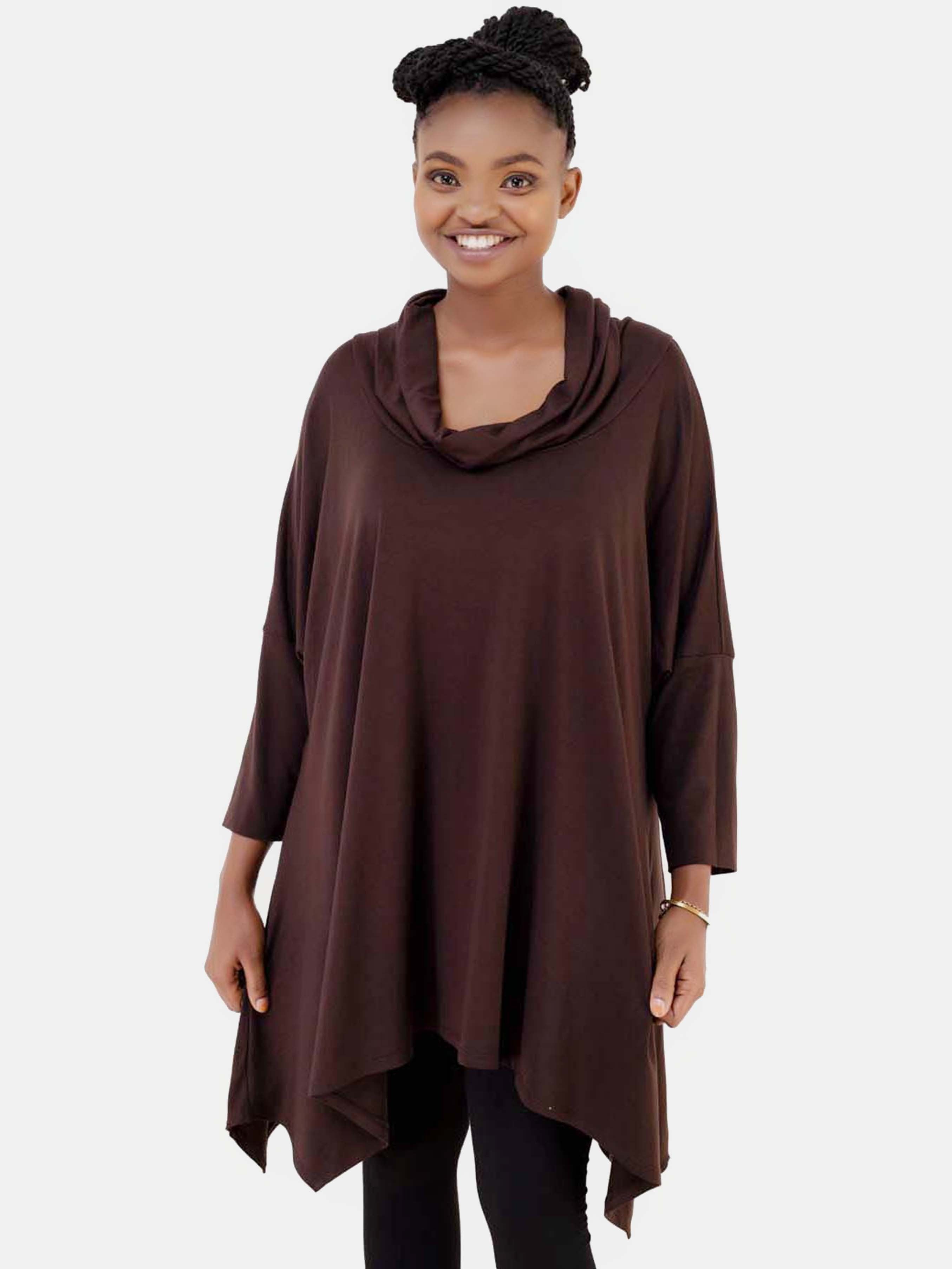 Vivo Angela Cowl Top - Brown - Shop Zetu