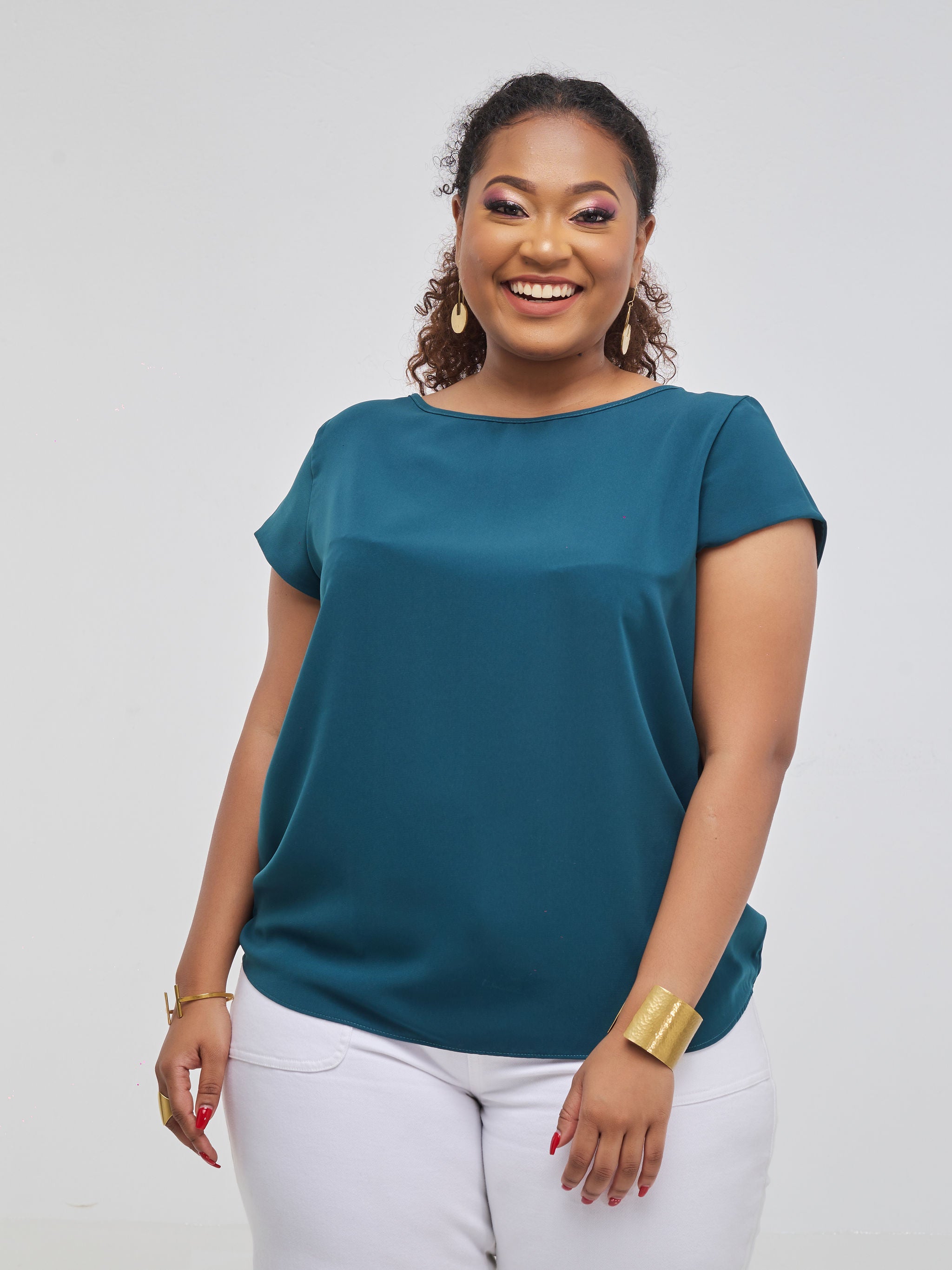 Vivo Basic Crepe Cap Sleeved Top - Teal