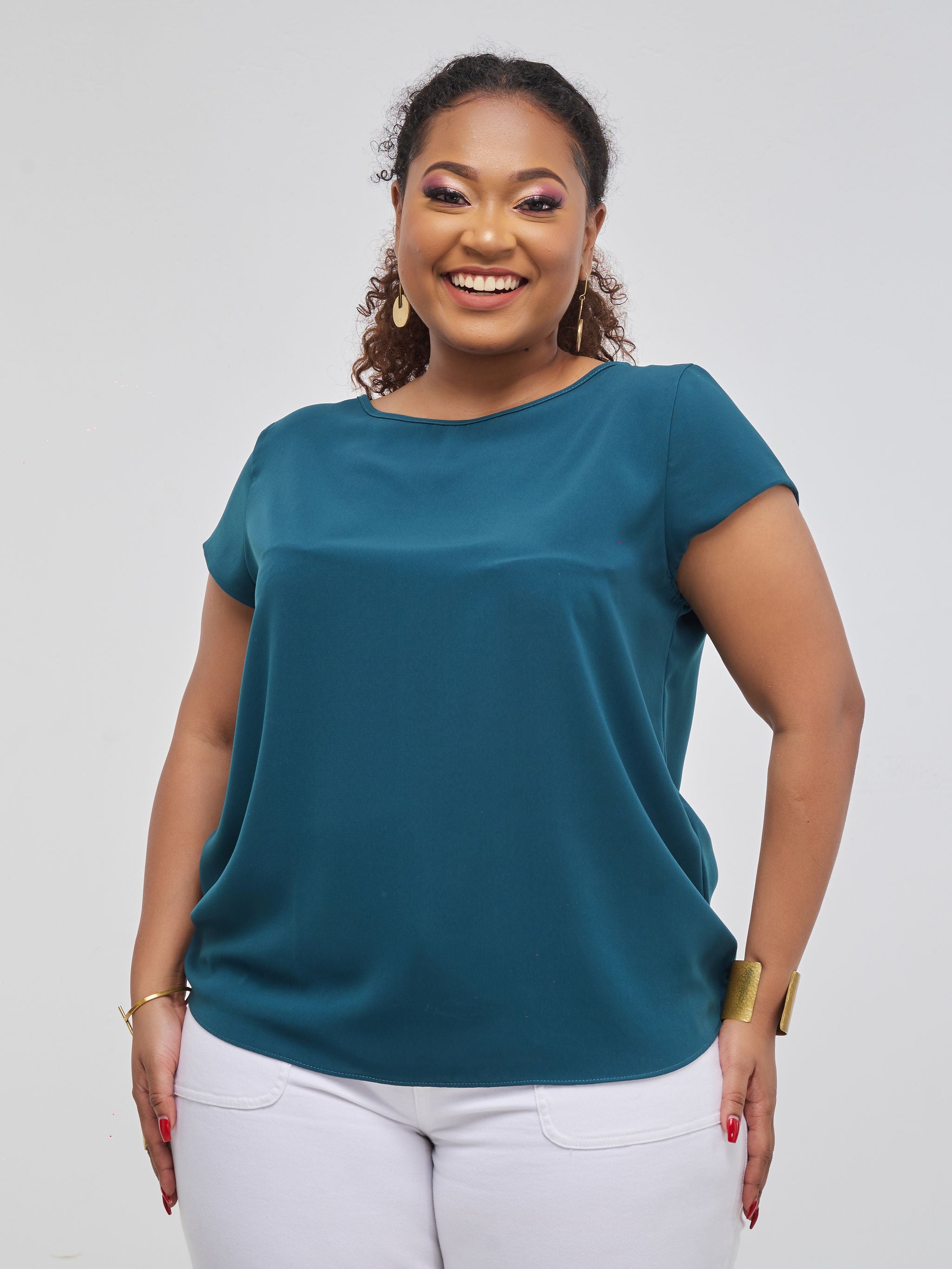 Vivo Basic Crepe Cap Sleeved Top - Teal