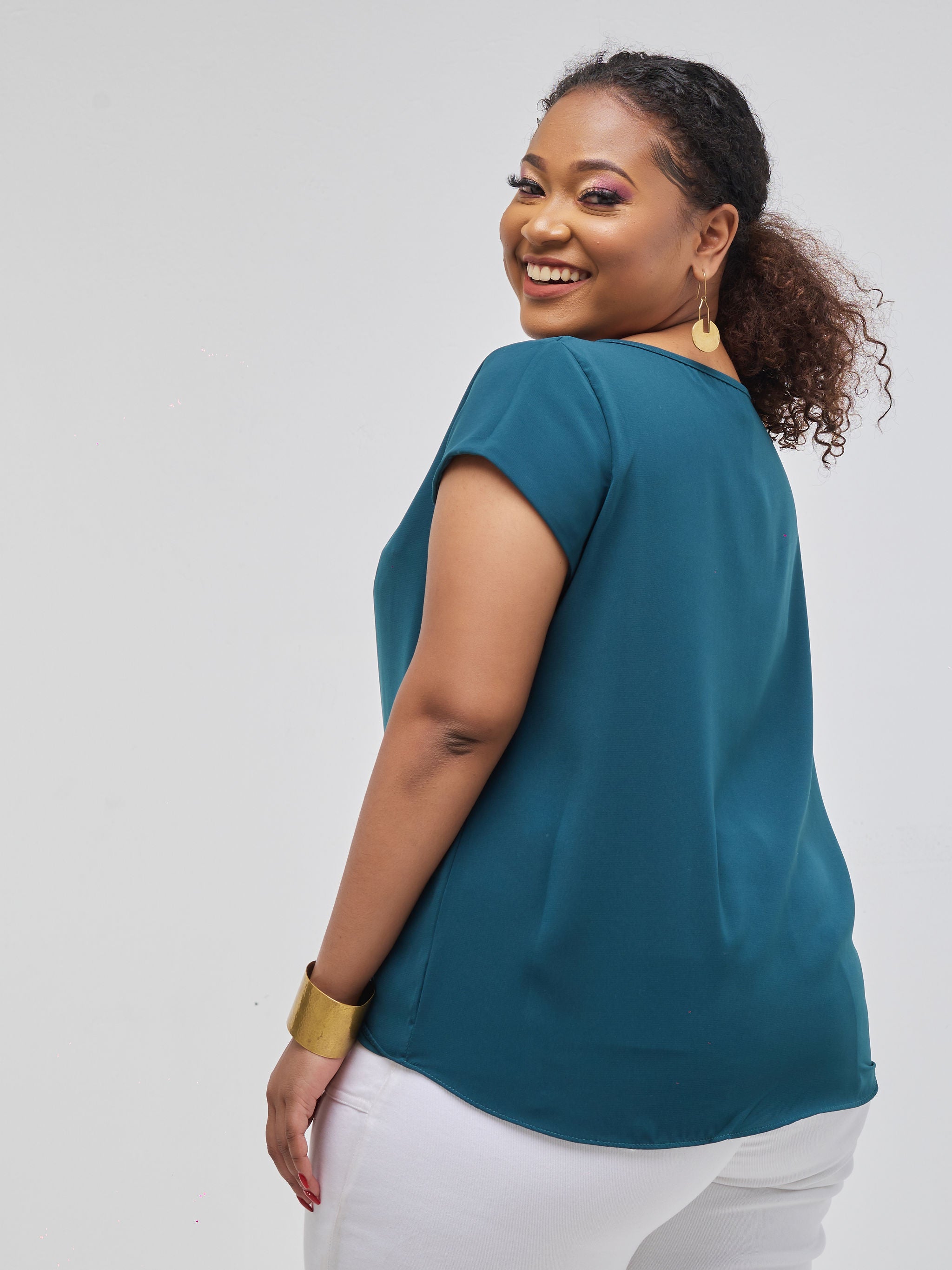 Vivo Basic Crepe Cap Sleeved Top - Teal