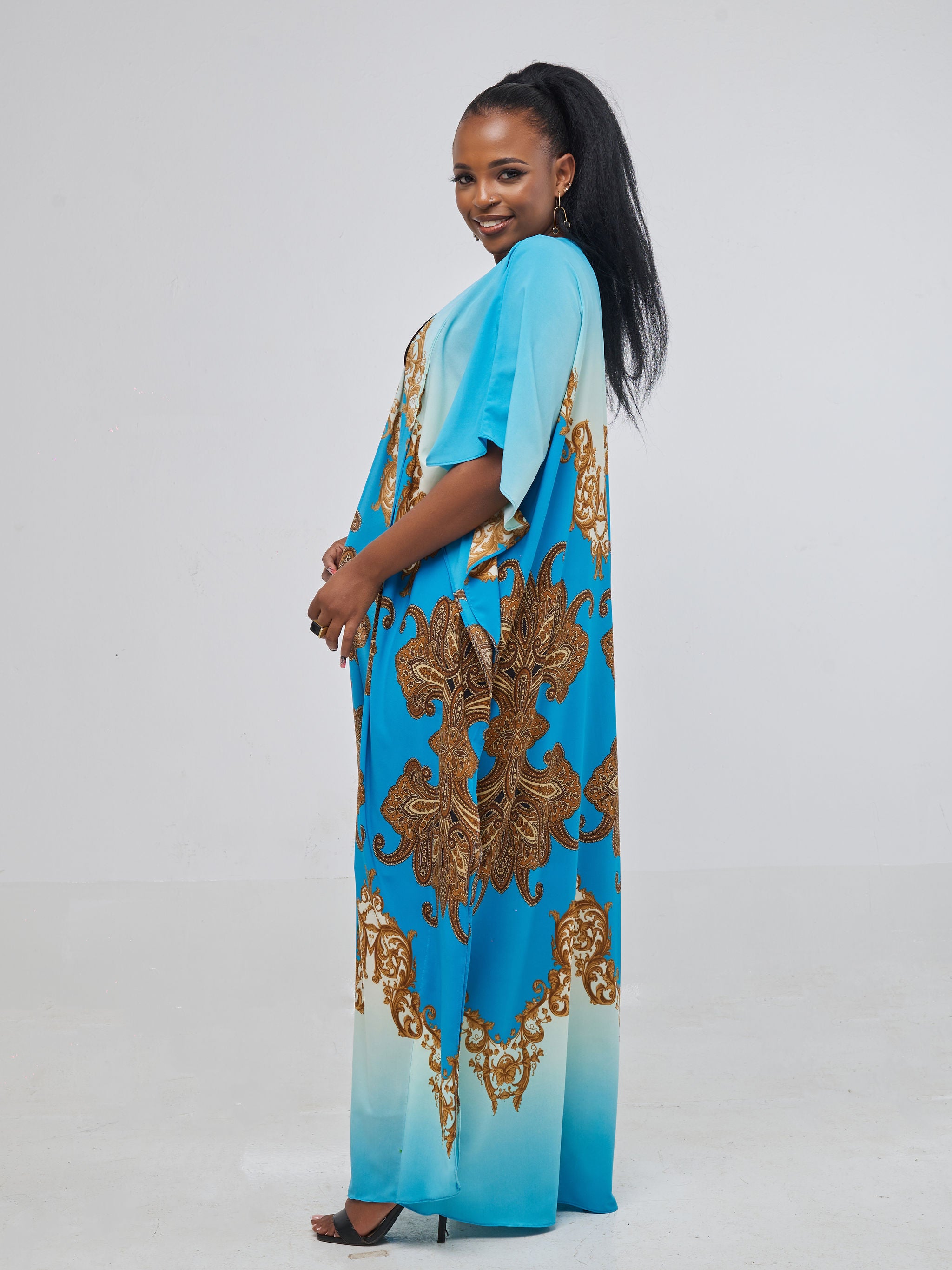 Safari Maisha Maxi Kimono Cover-Up - Blue / Brown Print