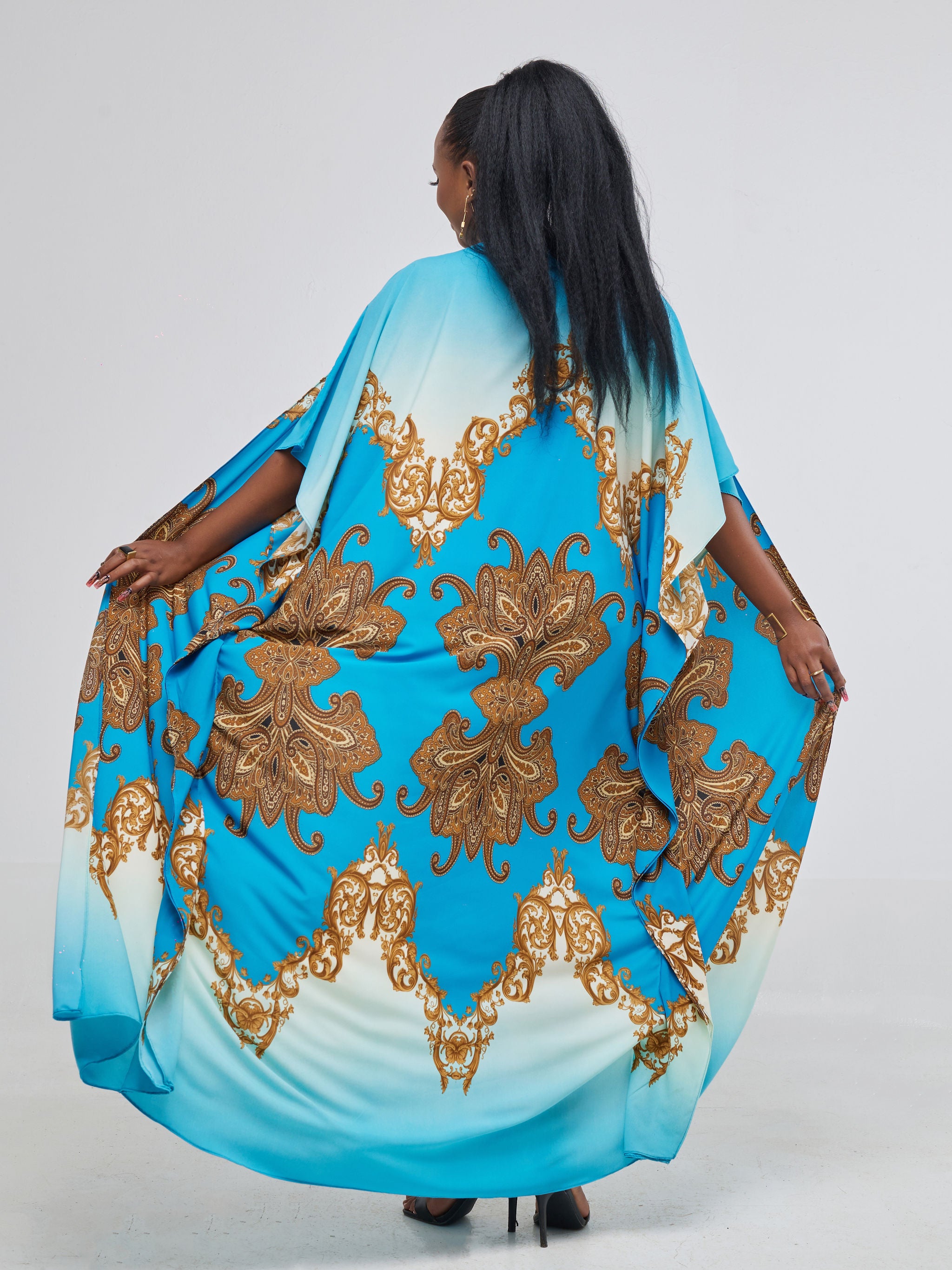Safari Maisha Maxi Kimono Cover-Up - Blue / Brown Print