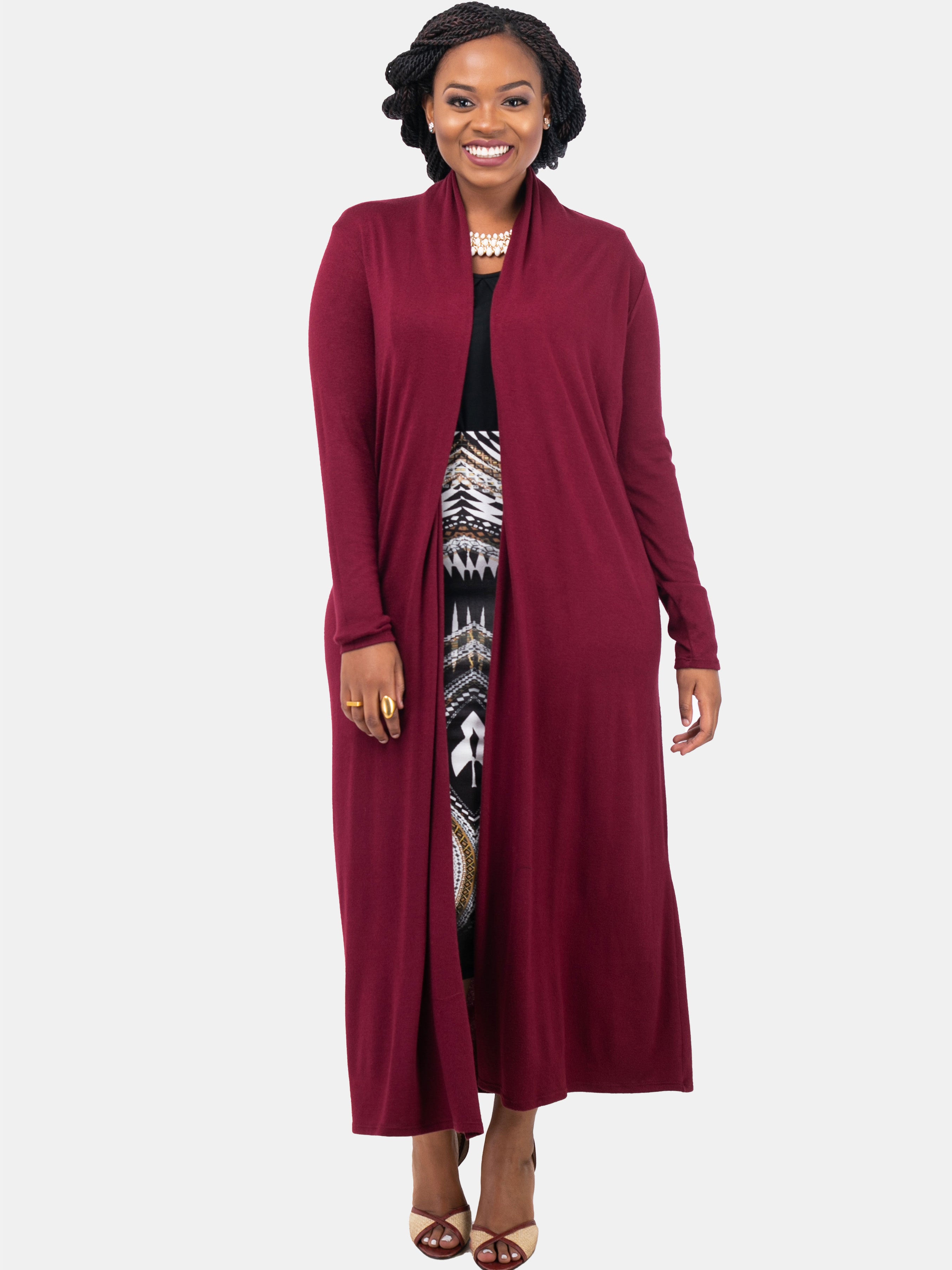 Vivo Basic Extra Long May Sweater - Maroon