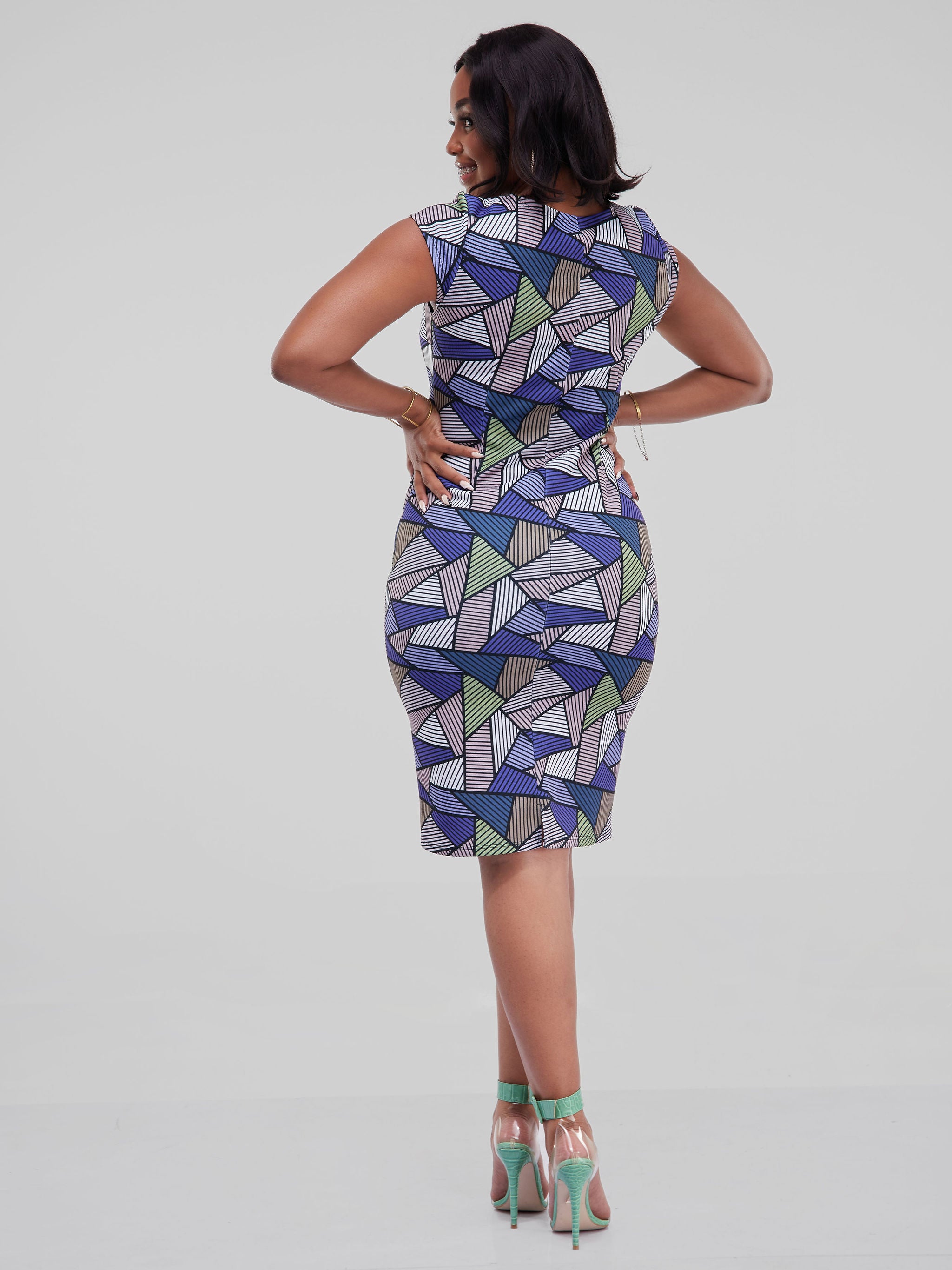 Vivo Hema Cap Sleeved Sheath Dress - Purple / Brown Stripe Print