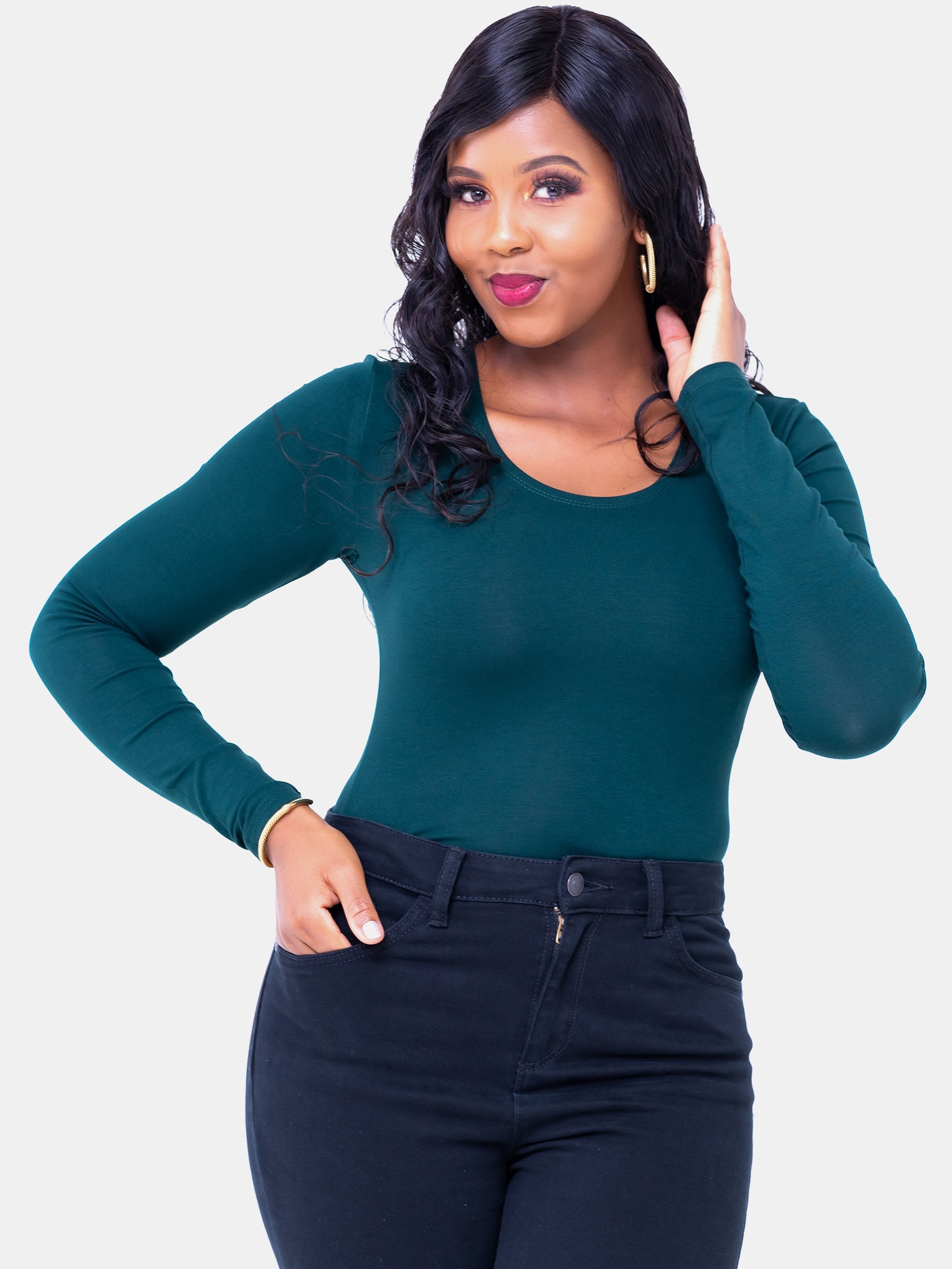 Vivo Basic Long Sleeved Bodysuit - Dark Green - Shop Zetu