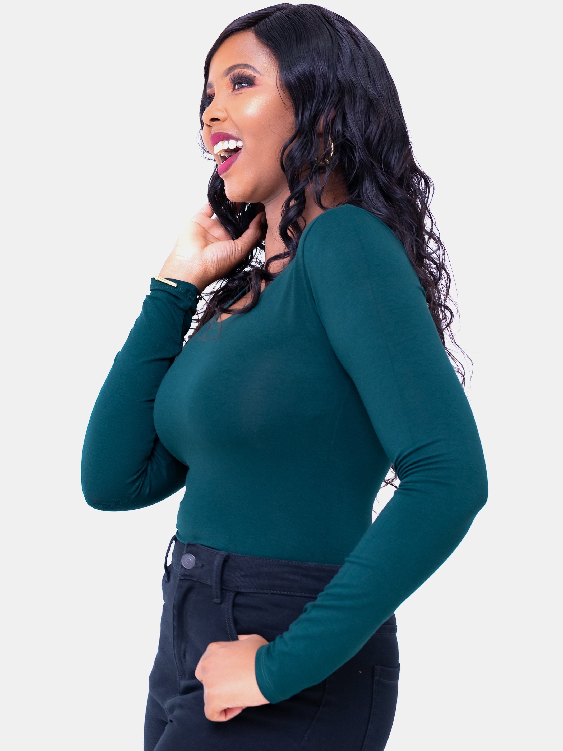 Vivo Basic Long Sleeved Bodysuit - Dark Green - Shop Zetu