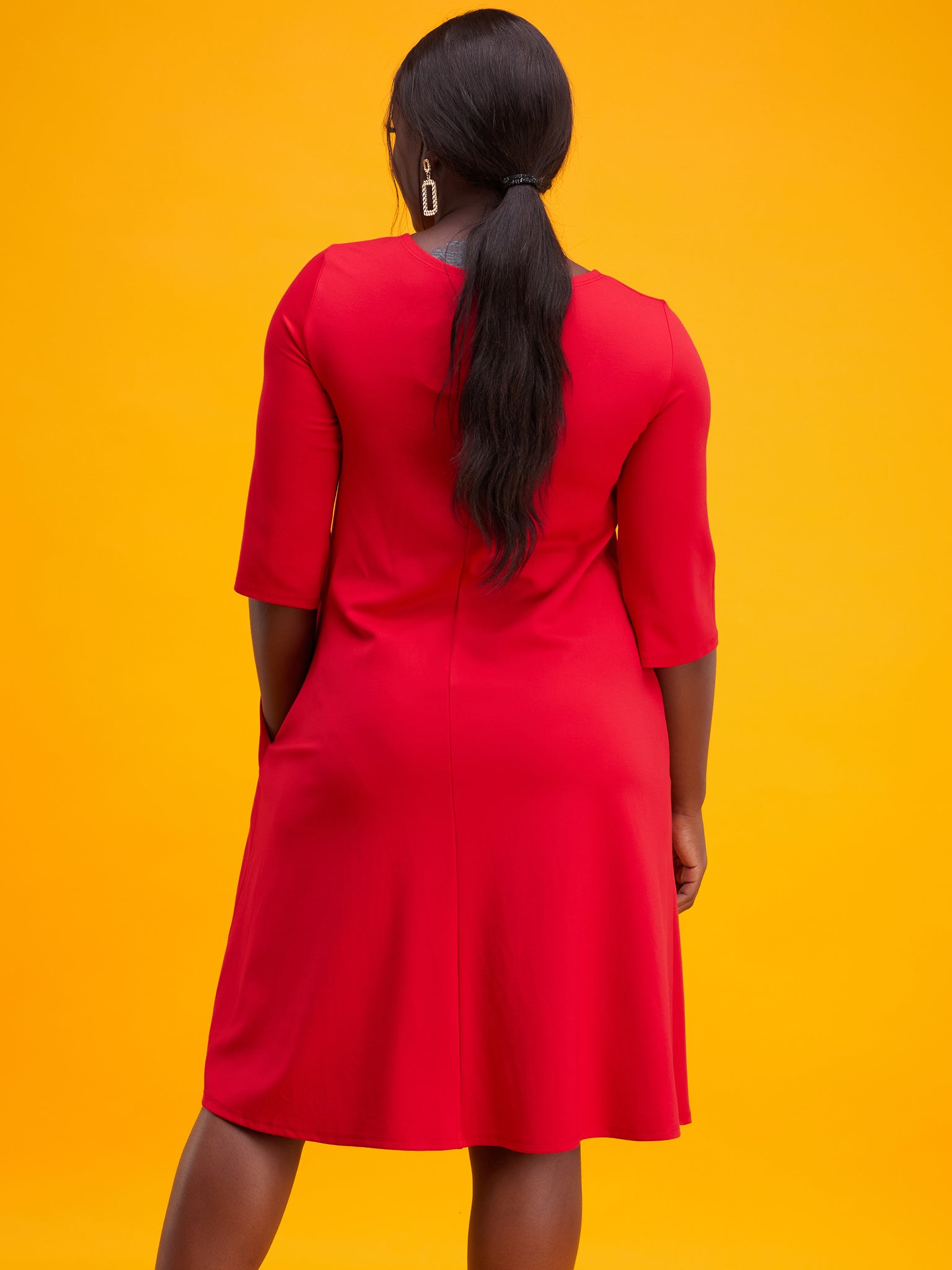 Vivo Basic 3/4 Sleeve Kena Tent Knee Length Dress - Red