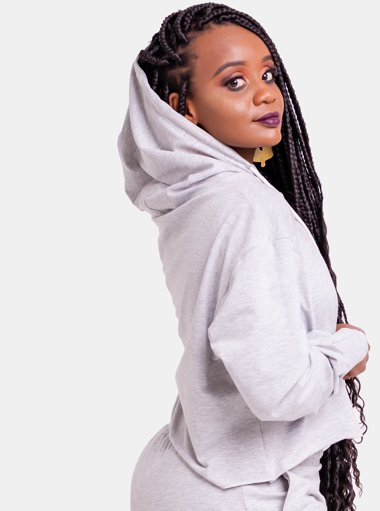 Vivo Tulia Jersey Crop Hoodie - Grey - Shop Zetu