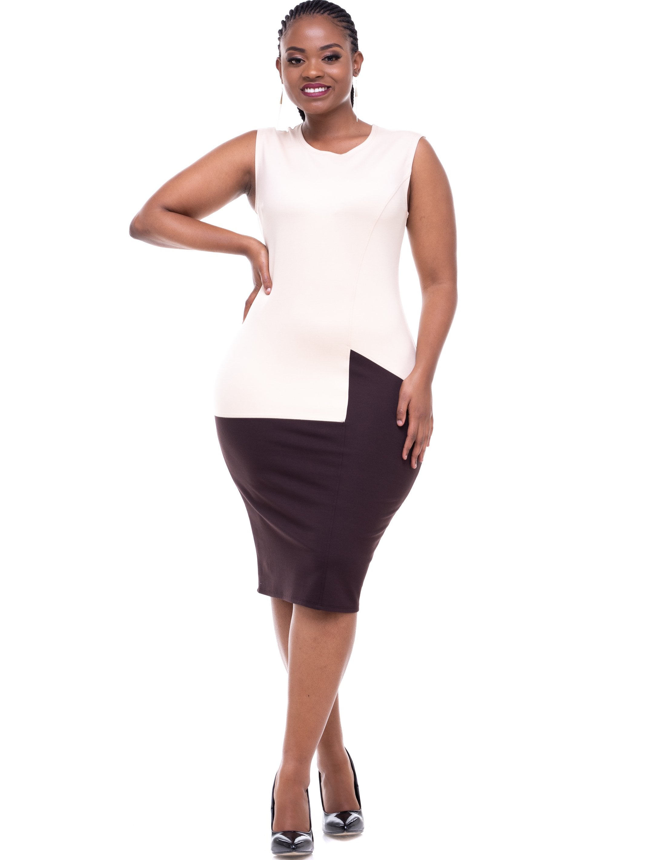 Vivo Tinola Sheath Dress - Buttermilk/Chocolate - Shop Zetu