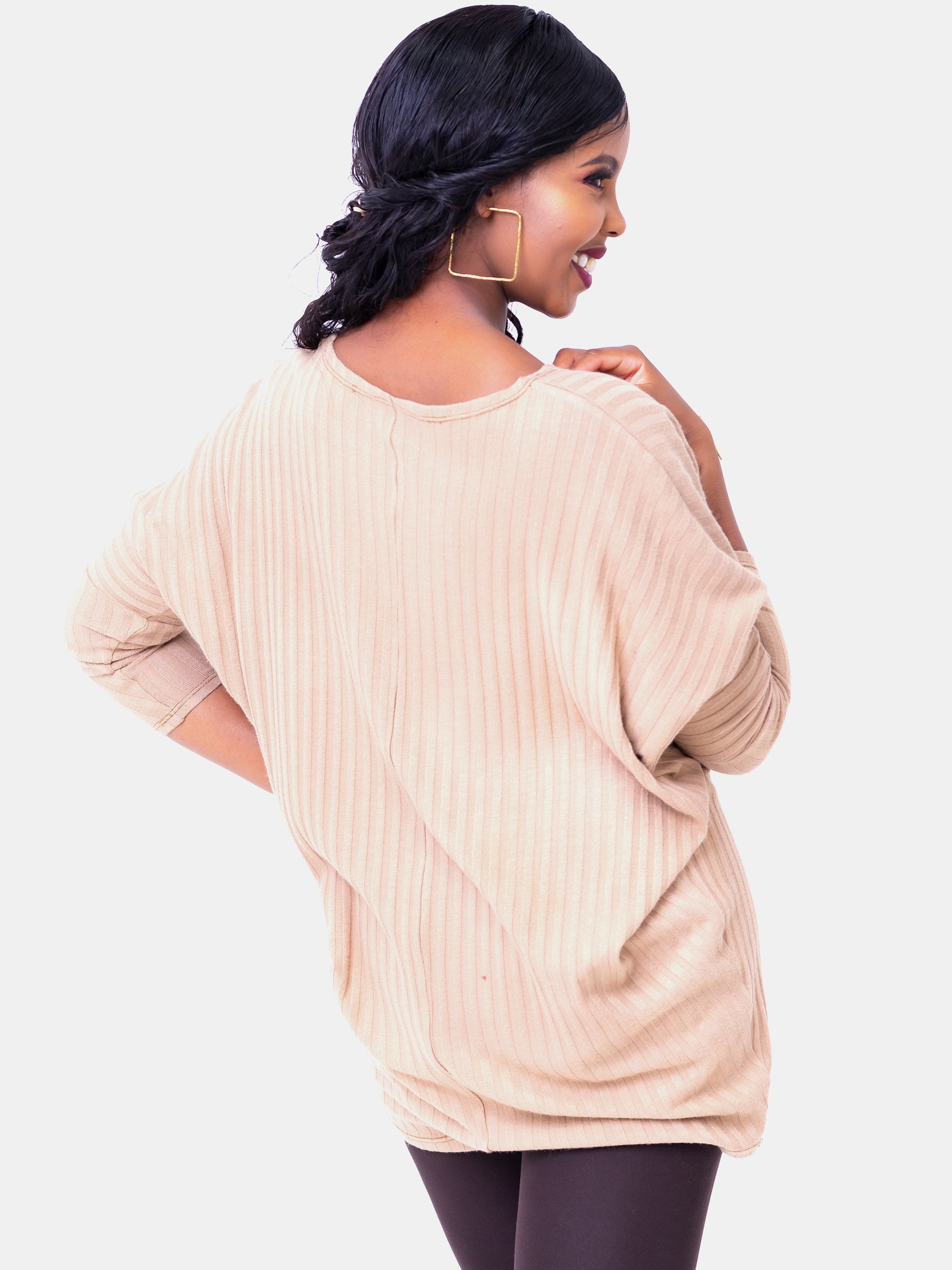 Safari Basic Tunic Dolman Sweater Top - Taupe