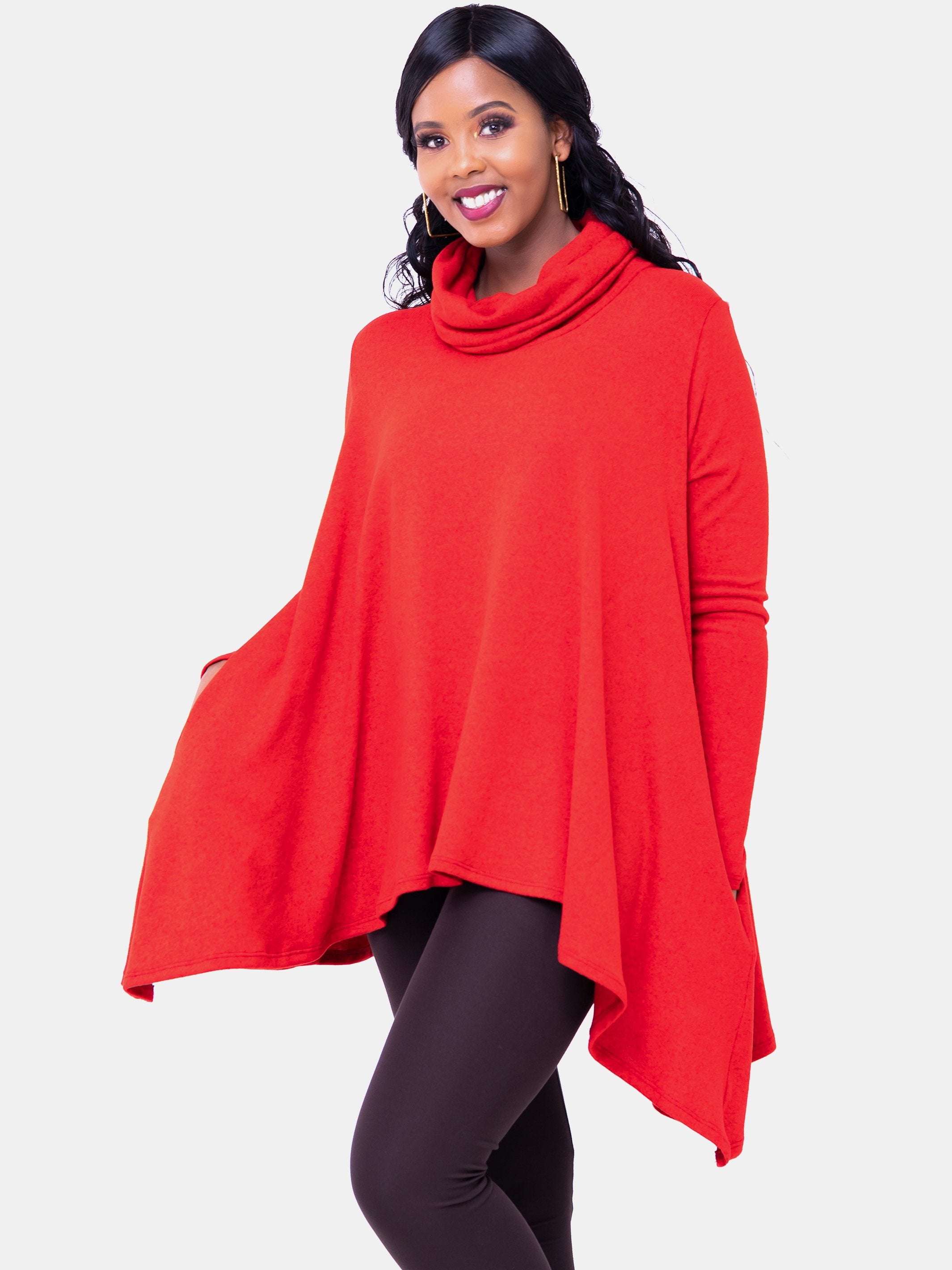 Vivo Imelda Cowl Sweater - Red - Shop Zetu