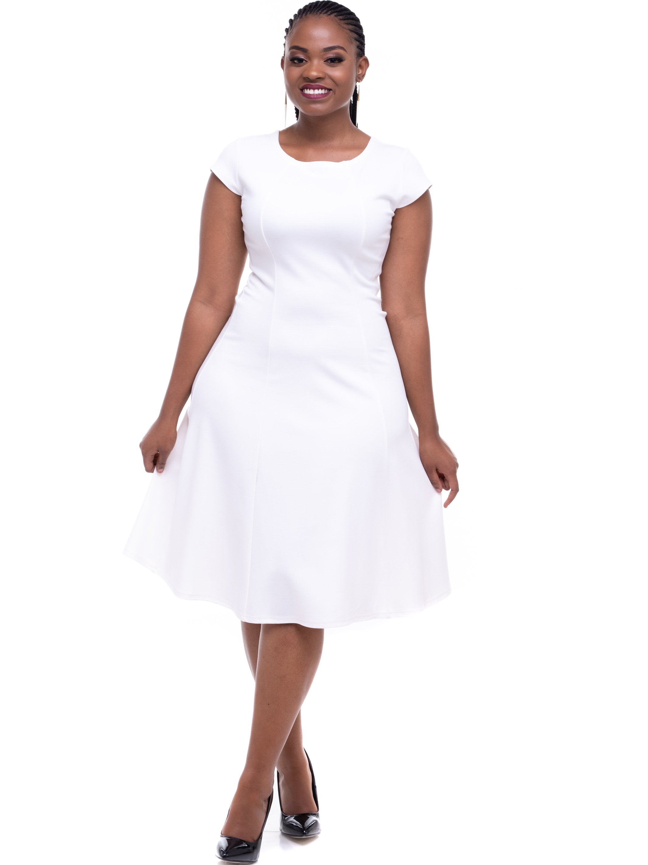 Vivo Panelled A-line Cap Sleeve Dress - Off White - Shop Zetu