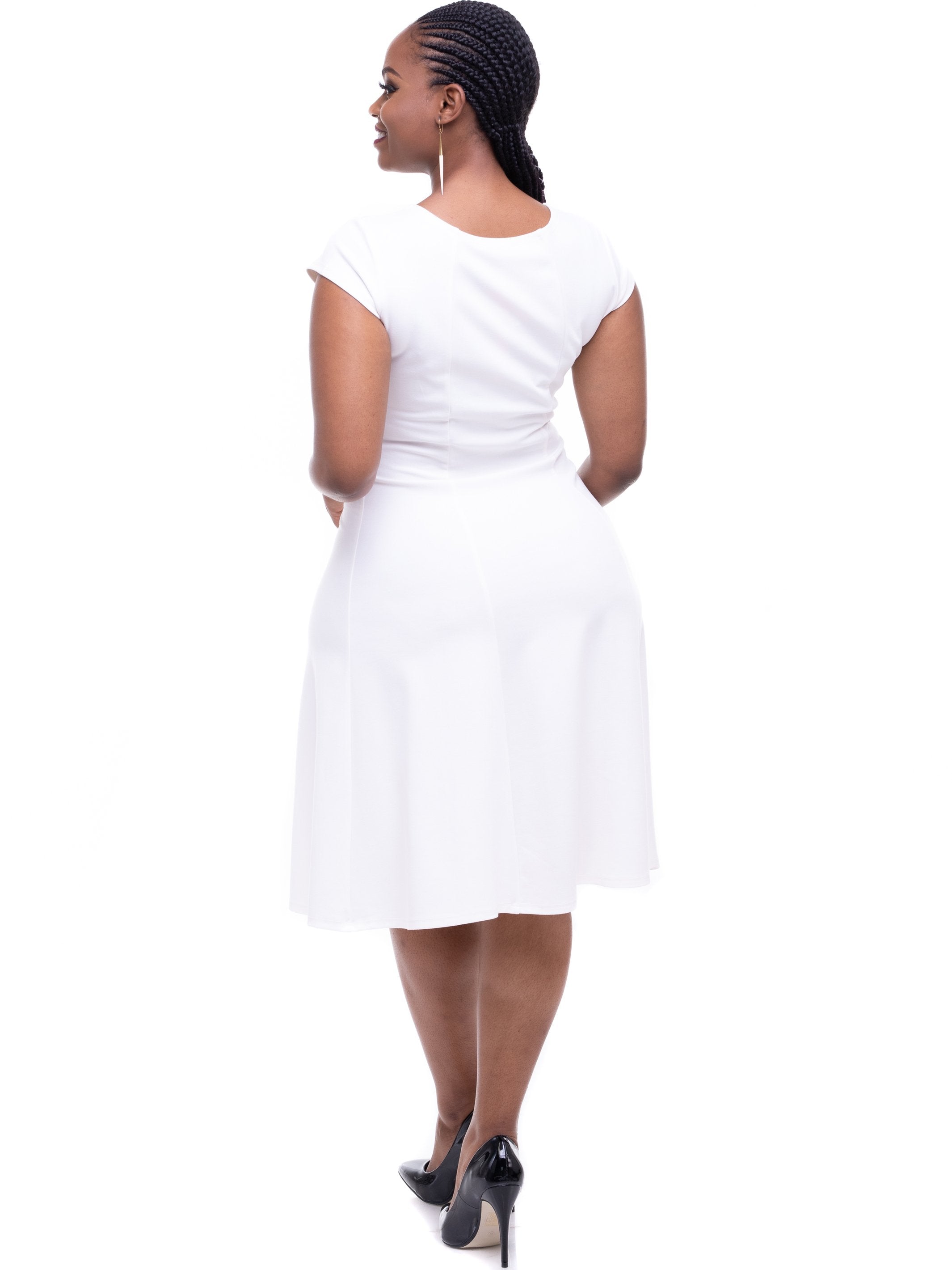 Vivo Basic Panelled A-Line Cap Sleeved Dress - Off White