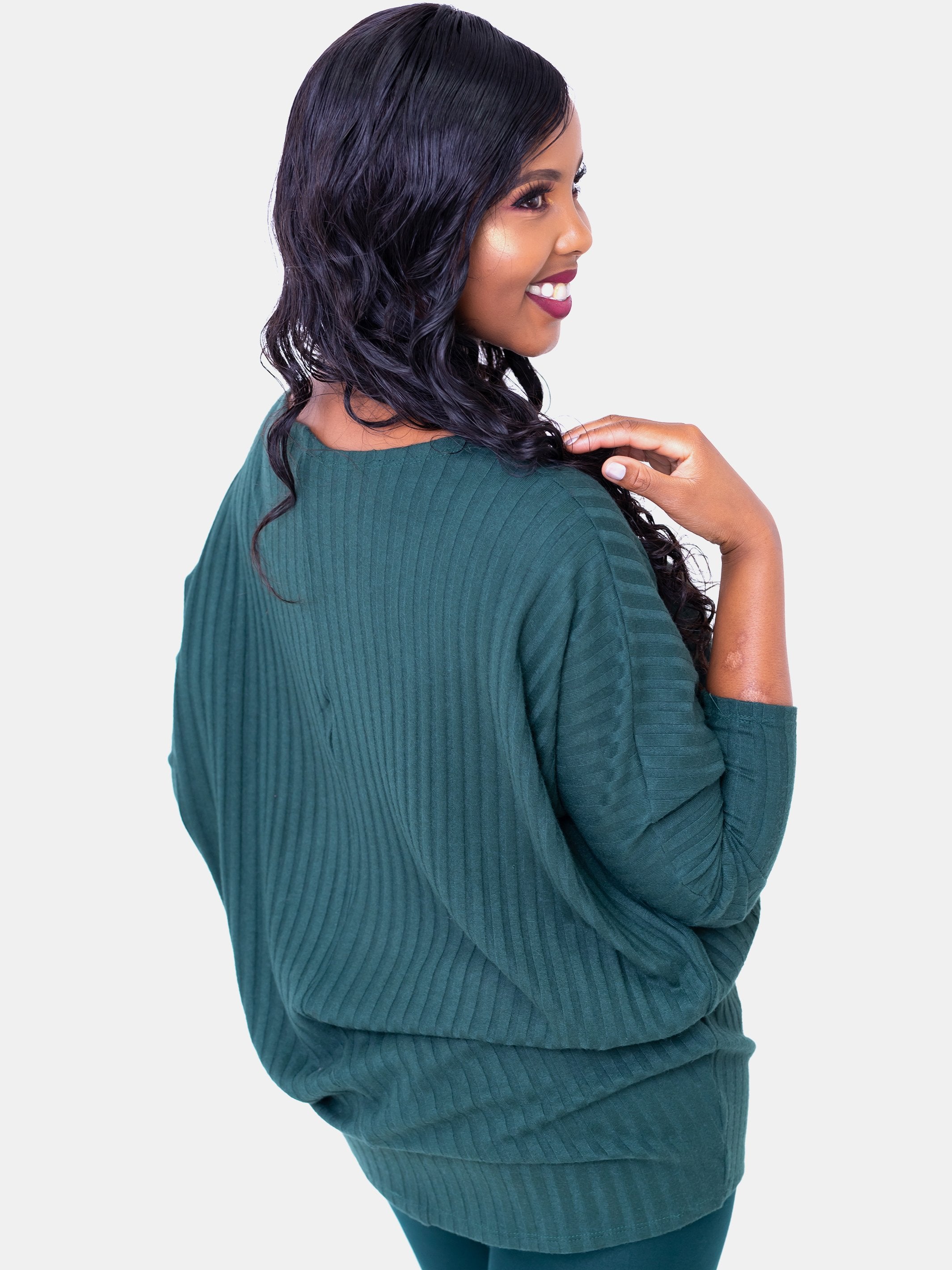 Safari Basic Tunic Dolman Sweater Top - Dark Green